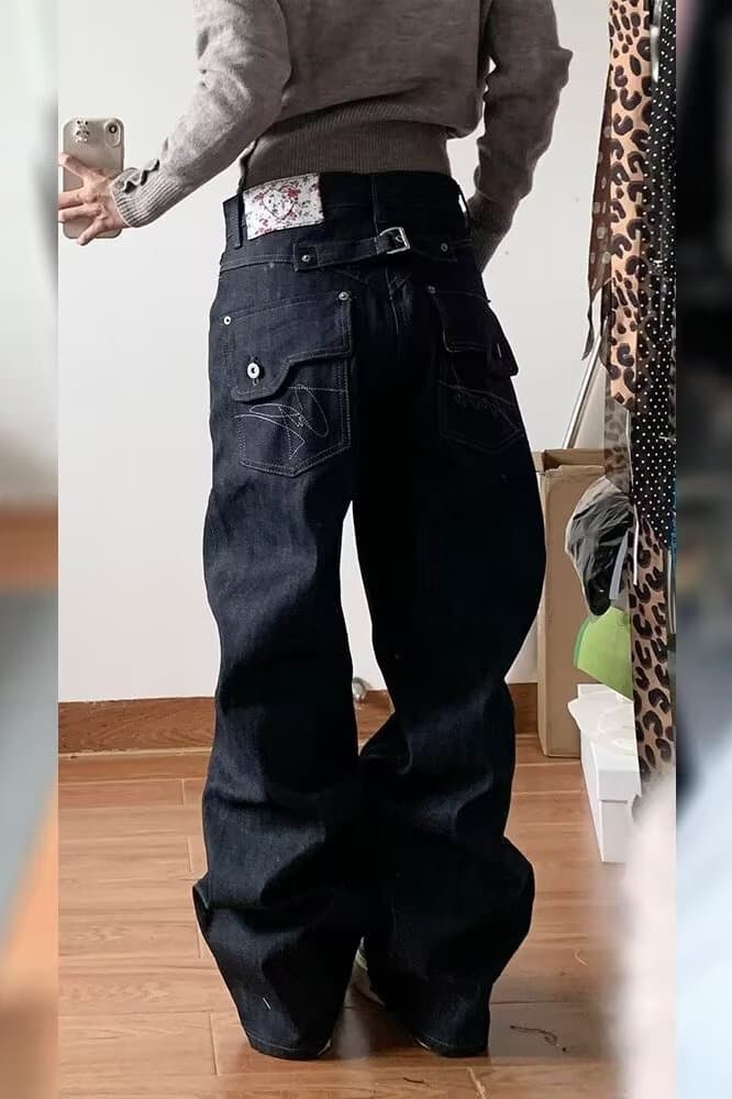 패션 새로운 해군 원본 암소 바지 뒤집다 접기 데님 긴 바지 여성 chenshop 디자이너 상세 이미지 6