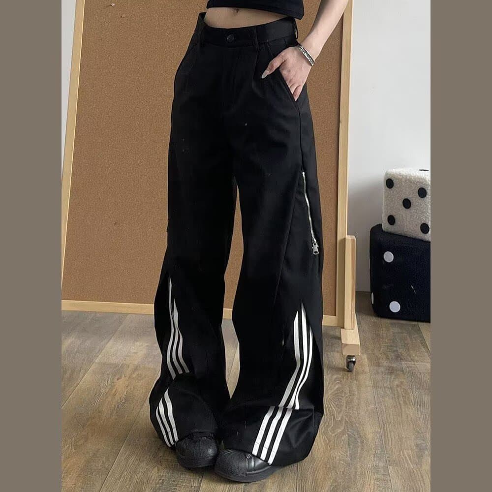 아메리칸 캐주얼 바지 남자 봄 가을 2026 새로운 넓은 다리 항구 바람 빅 사이즈 루즈핏 스트라이프 스트레이트 운동 긴 바지 상세 이미지 3