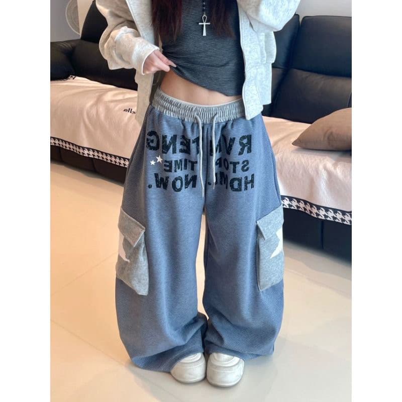 스트라이프 아메리칸 거리 바람 레트로 캐주얼 웨이 바지 여성 넓은 다리 루즈핏 운동 바지 재즈 댄스 jazz 춤추기 바지 상세 이미지 4