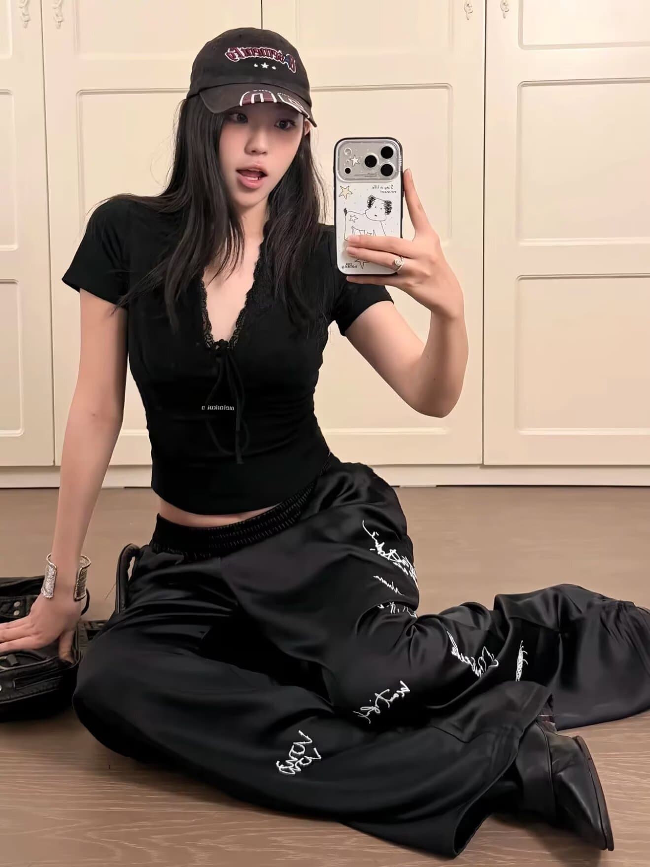 Charles 복숭아 심장 아메리칸 모통이 칼 바지 남자 여자 봄 가을 겨울 웨이 바지 스트레이트 털이 있는 캐주얼 긴 바지 상세 이미지 11