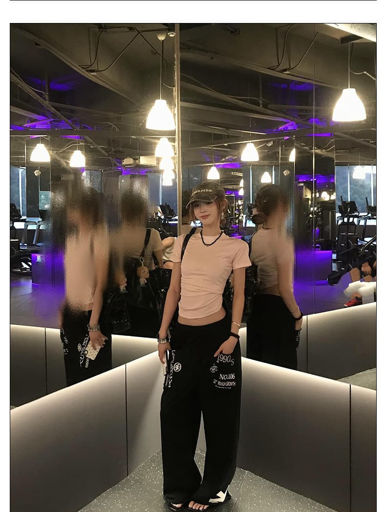 아메리칸 거리 장갑 주머니 프린트 다용도 웨이 바지 남녀 디자인 센스 출퇴근 다용도 루즈핏 캐주얼 와이드 레그 팬츠 상세 이미지 8