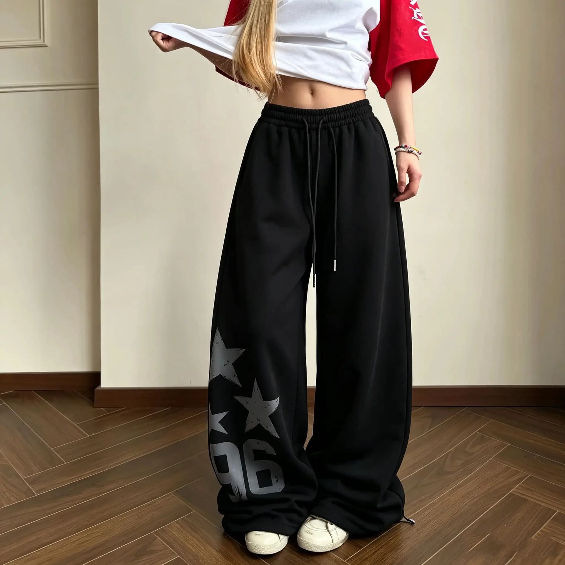 조수 브랜드 아메리칸 레트로 루즈핏 캐주얼 운동 바지 여성 여름 새로운 거리 웃음 하 다용도 재즈 춤추기 웨이 바지 이미지 5