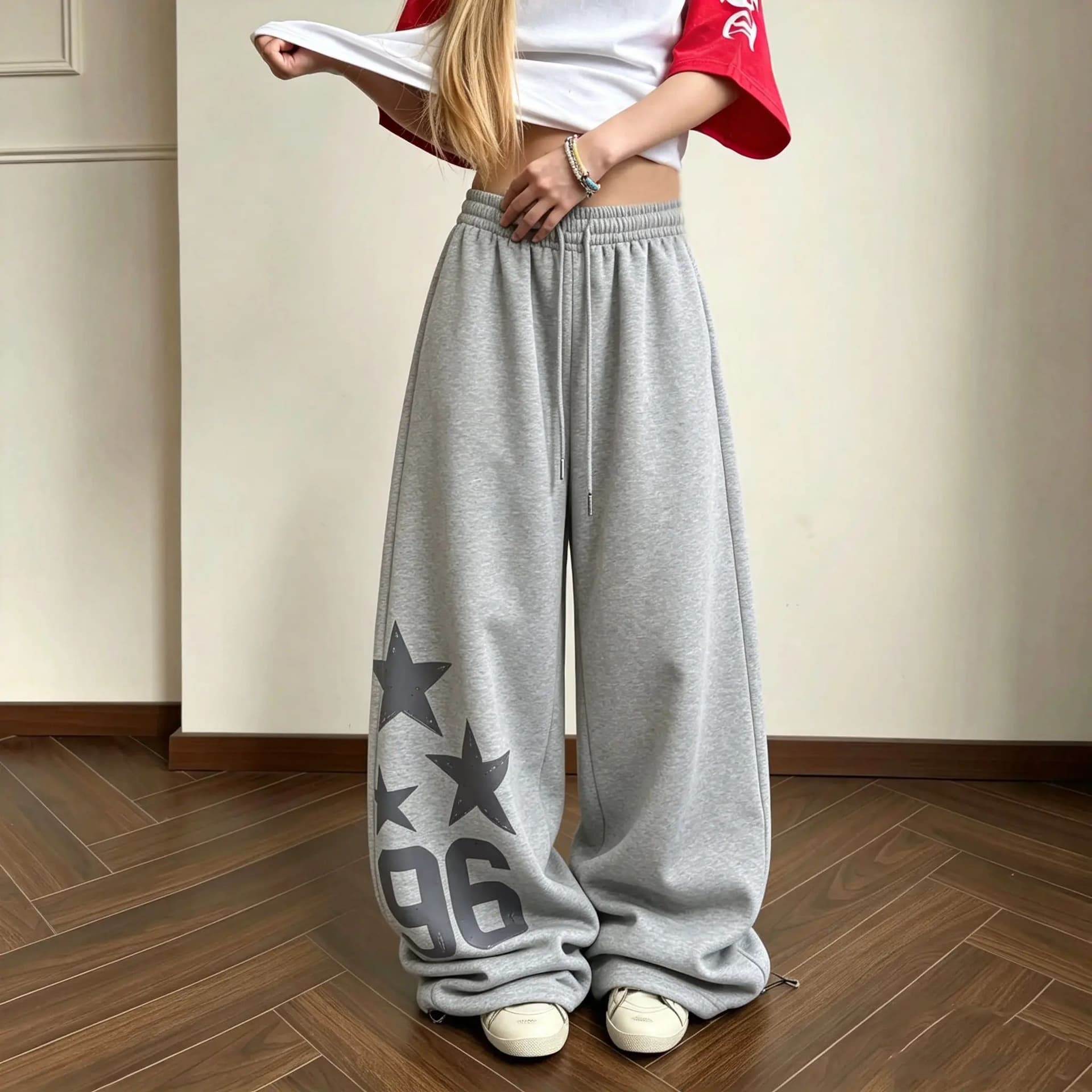 조수 브랜드 아메리칸 레트로 루즈핏 캐주얼 운동 바지 여성 여름 새로운 거리 웃음 하 다용도 재즈 춤추기 웨이 바지