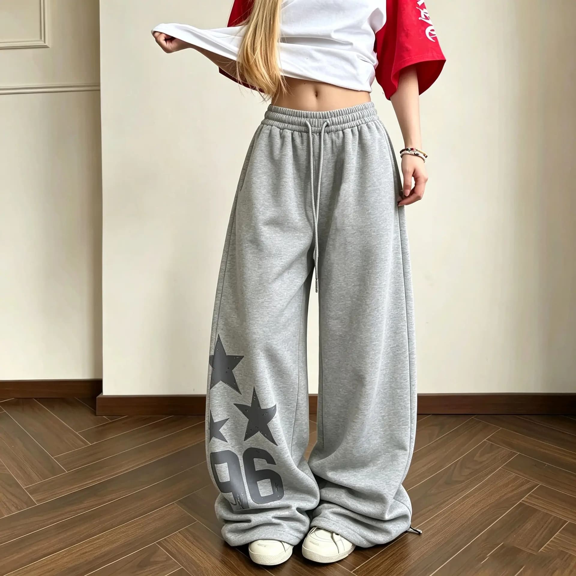 조수 브랜드 아메리칸 레트로 루즈핏 캐주얼 운동 바지 여성 여름 새로운 거리 웃음 하 다용도 재즈 춤추기 웨이 바지 상세 이미지 5