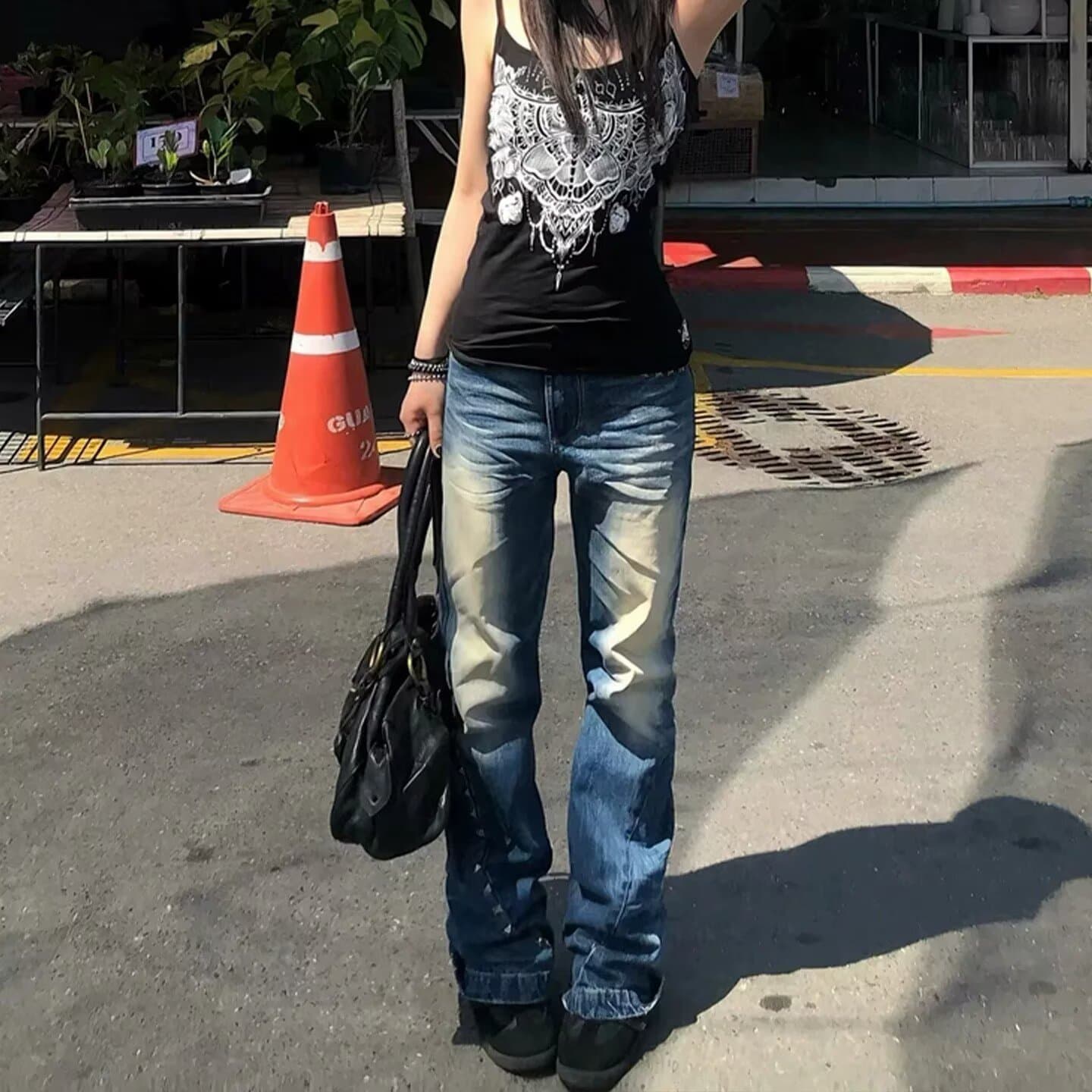 아메리칸 봄 가을 레트로 캐주얼 워싱 고양이 반드시 청바지 남자 cleanfit 거리 루즈핏 스트레이트 롱 바지 이미지 4