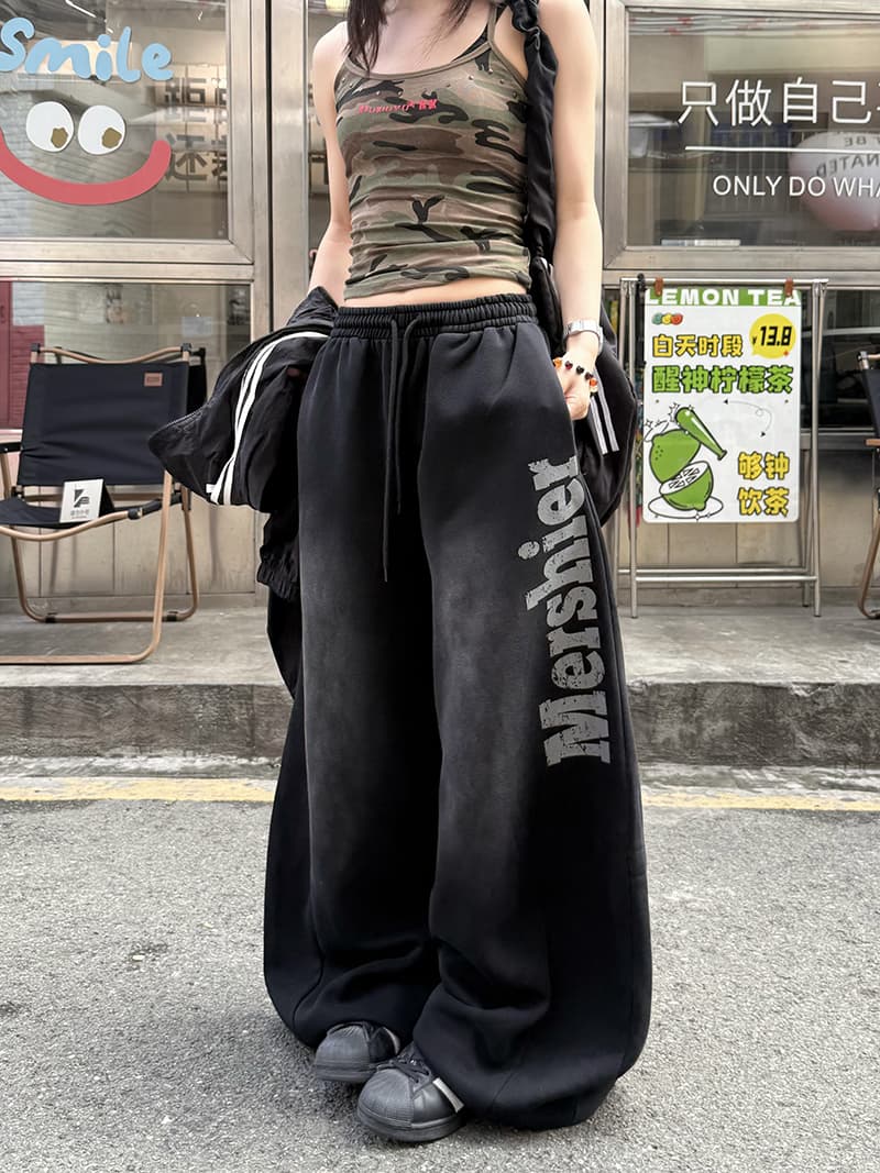 아메리칸 레트로 거리 바람 스프레이 페인트 루즈핏 스트레이트 넓은 다리 웨이 바지 남녀 다용도 무용 바지 트렌디