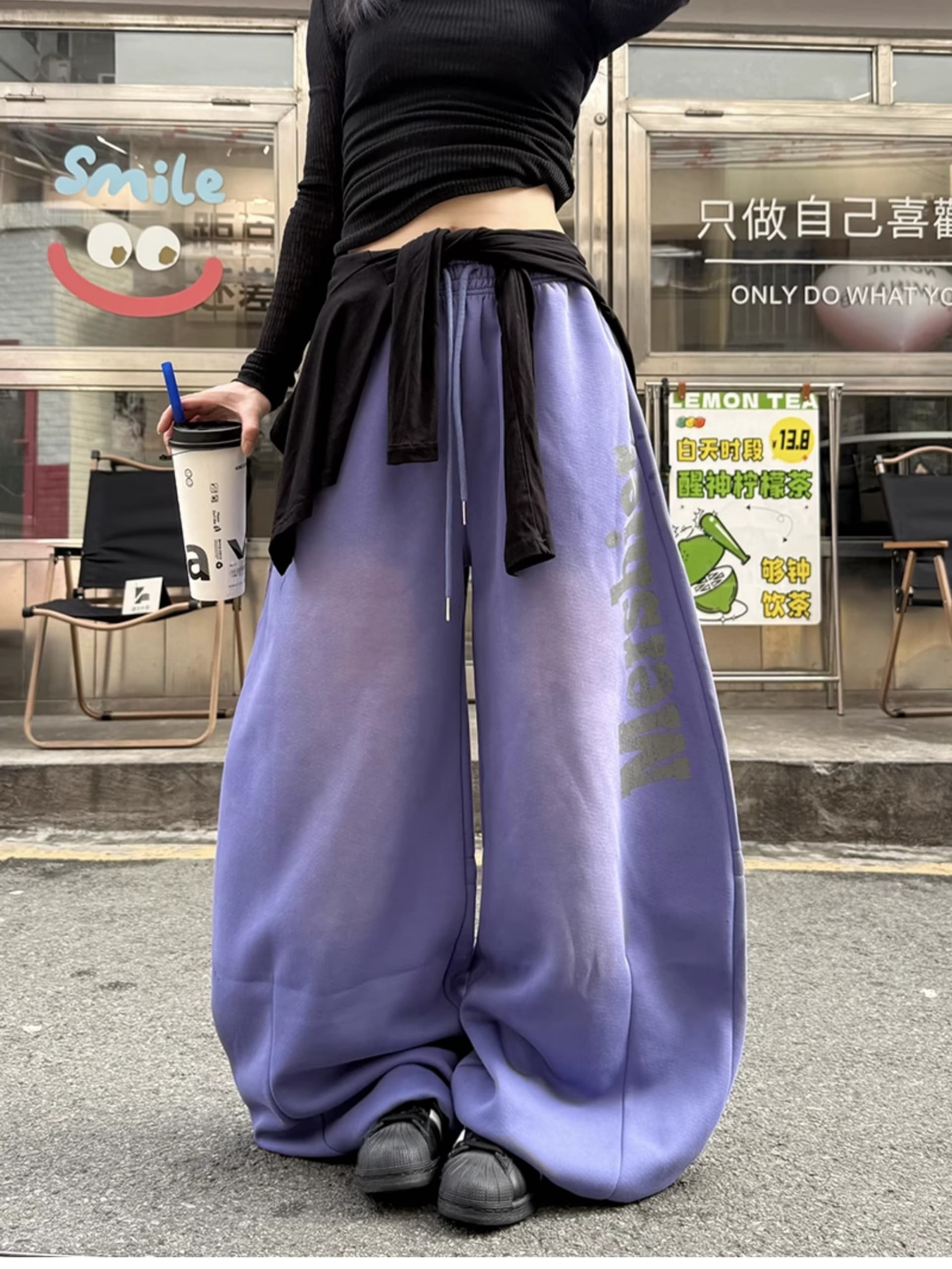 아메리칸 레트로 거리 바람 스프레이 페인트 루즈핏 스트레이트 넓은 다리 웨이 바지 남녀 다용도 무용 바지 트렌디 상세 이미지 14