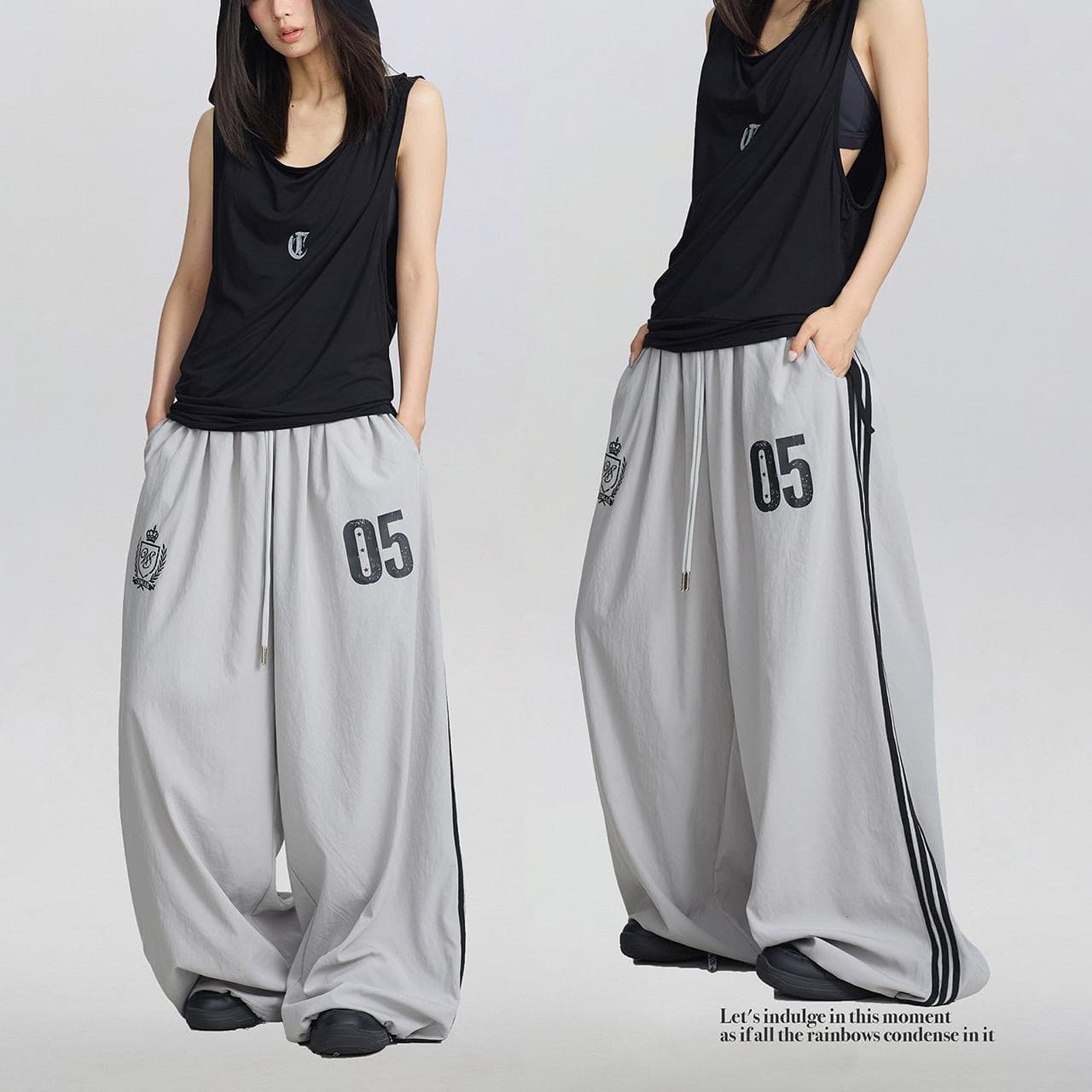 스트리트 댄스 조수 브랜드 oversize 수계 라인 속도 건조한 웃음 하 운동 바지 아메리칸 핫걸 캐주얼 바지 여성 야외 상세 이미지 3