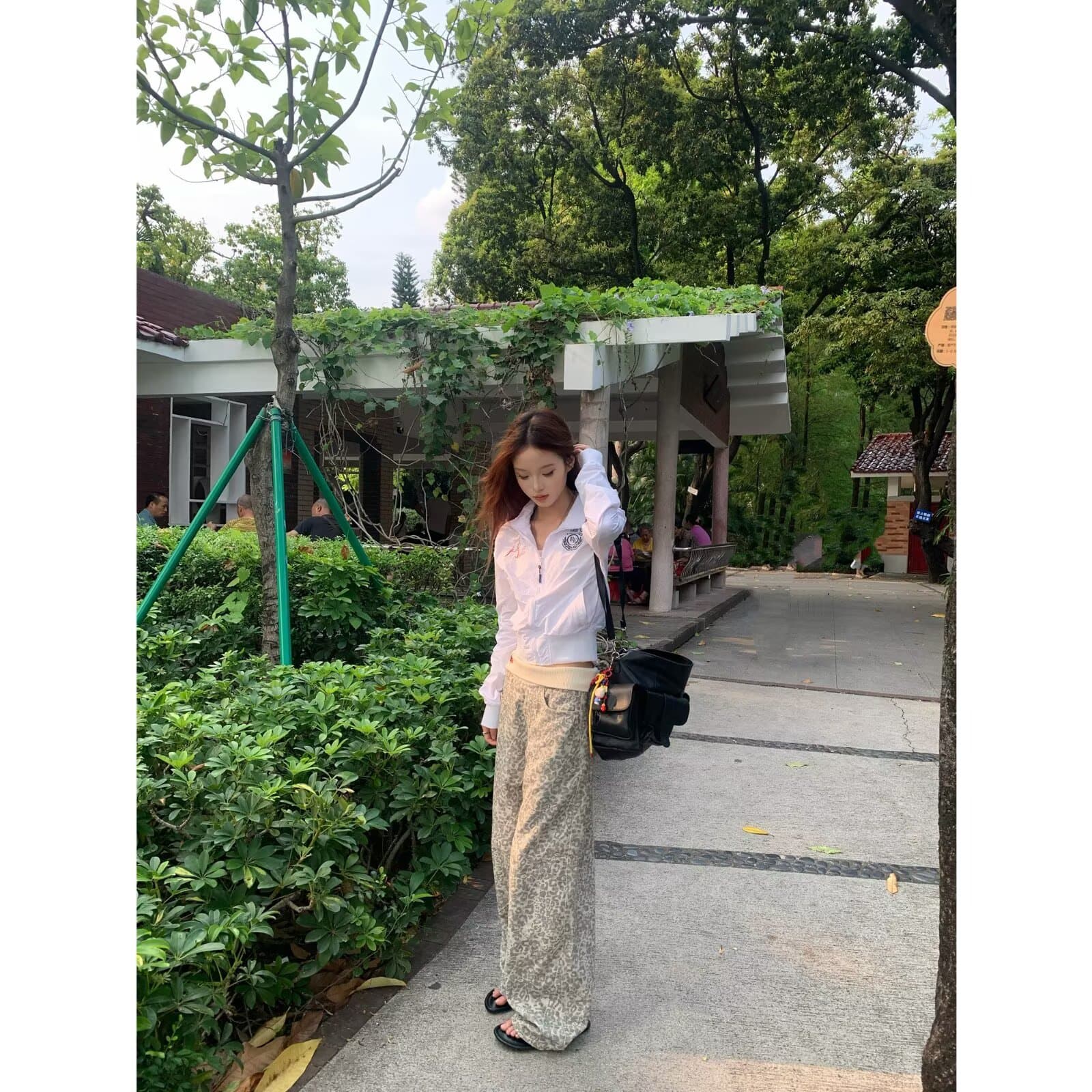 아메리칸 레트로 하이웨이스트 루즈핏 와이드 레그 팬츠 레오파드 무늬 모통이 칼 바지 다용도 봄 도루 센스 낫 캐주얼 바지 여성 이미지 5