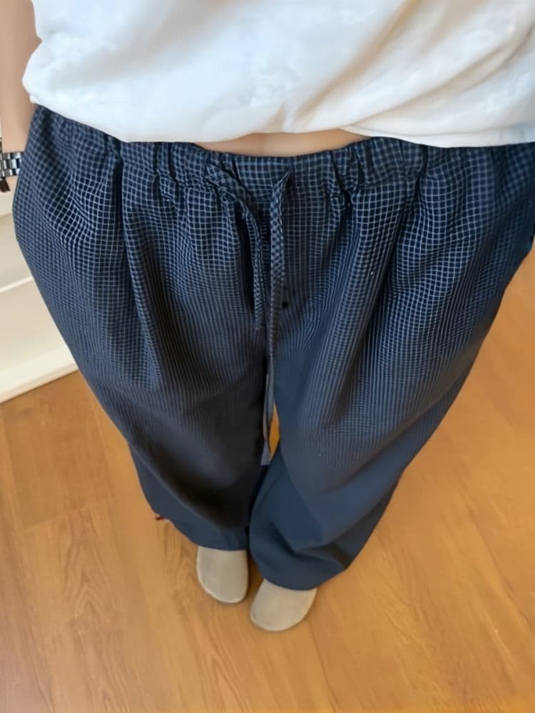 한 부서 느긋한 바람 느슨함 센스 체크무늬 와이드 레깅스 바지 여름 얇은 스타일 하이웨이스트 루즈핏 슬림해 보이는 스트레이트 캐주얼 바지 상세 이미지 3
