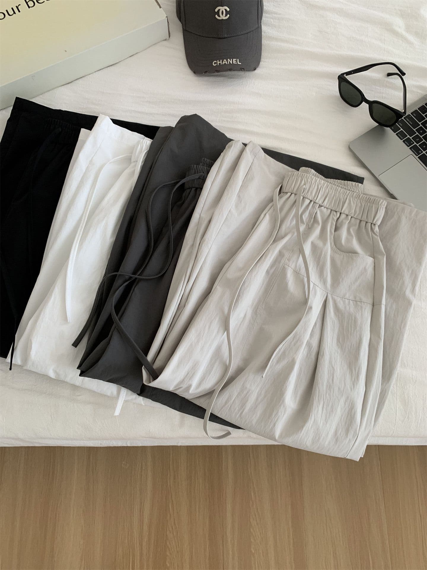 허리밴드 디자인 센스 펌프 Pleat 와이드 레깅스 바지 여름 새로운 한 부서 패션 느긋한 느슨함 속도 건조한 9 포인트 캐주얼 바지 상세 이미지 4