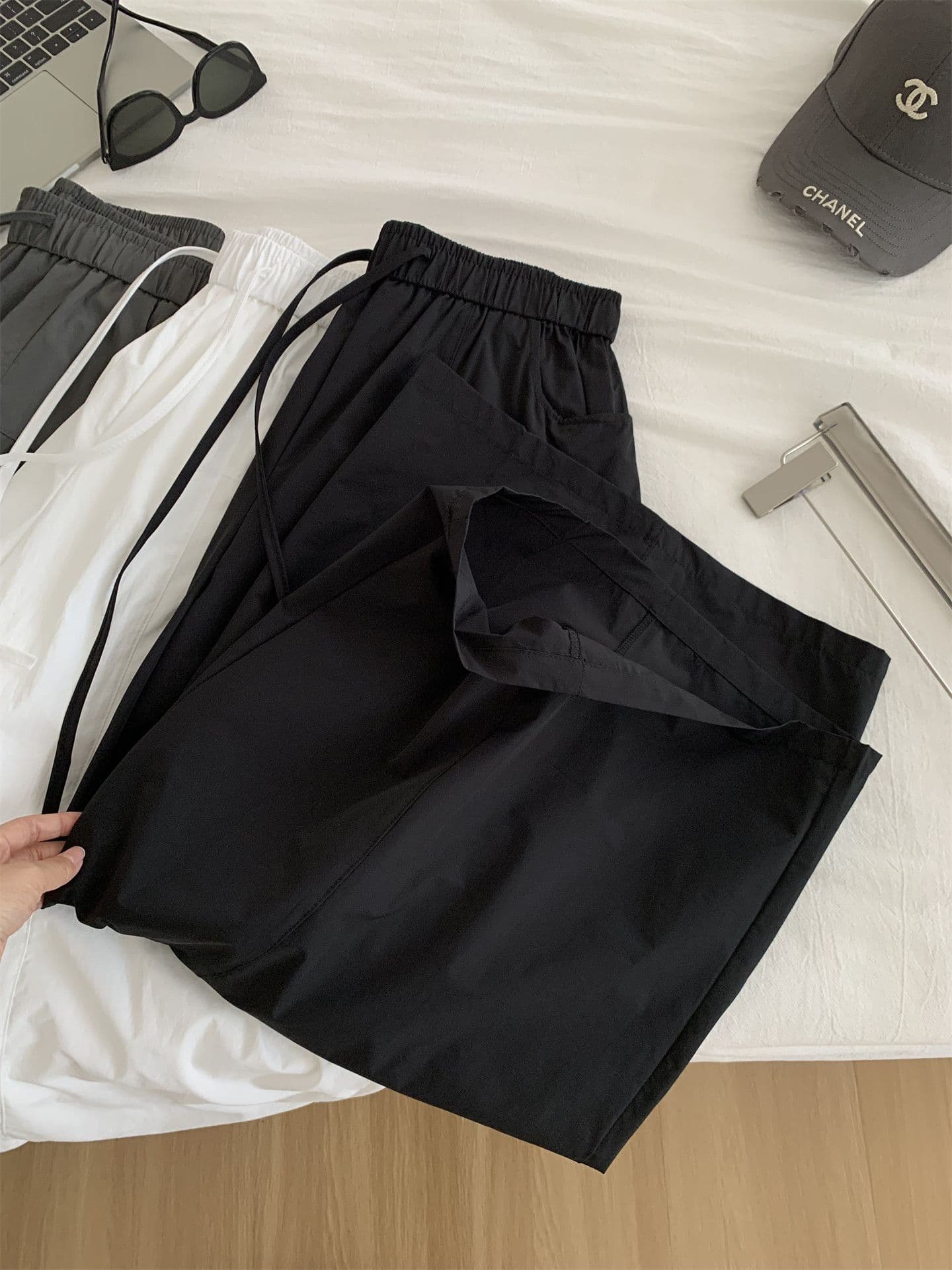 허리밴드 디자인 센스 펌프 Pleat 와이드 레깅스 바지 여름 새로운 한 부서 패션 느긋한 느슨함 속도 건조한 9 포인트 캐주얼 바지 상세 이미지 10