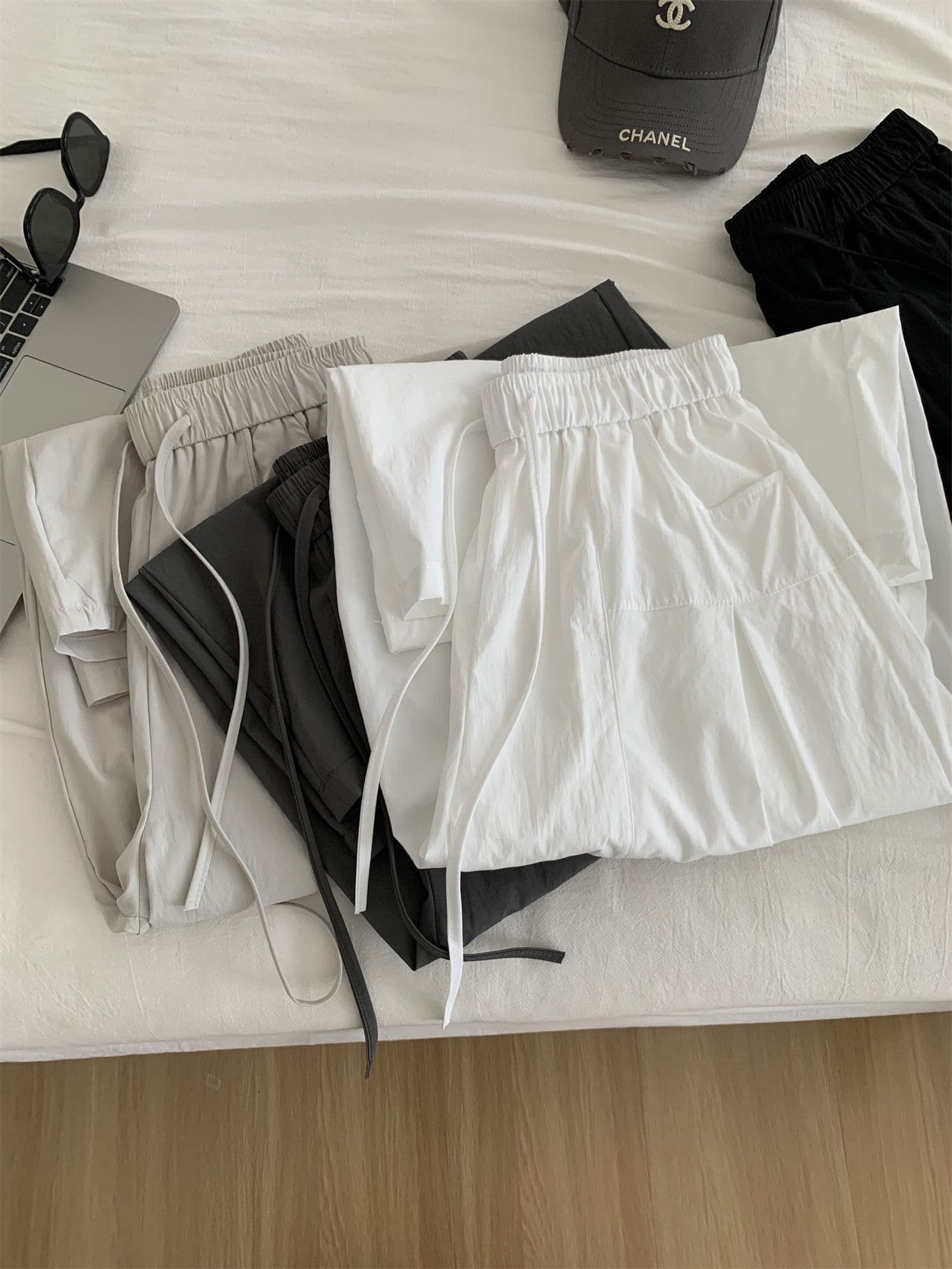 허리밴드 디자인 센스 펌프 Pleat 와이드 레깅스 바지 여름 새로운 한 부서 패션 느긋한 느슨함 속도 건조한 9 포인트 캐주얼 바지 상세 이미지 12