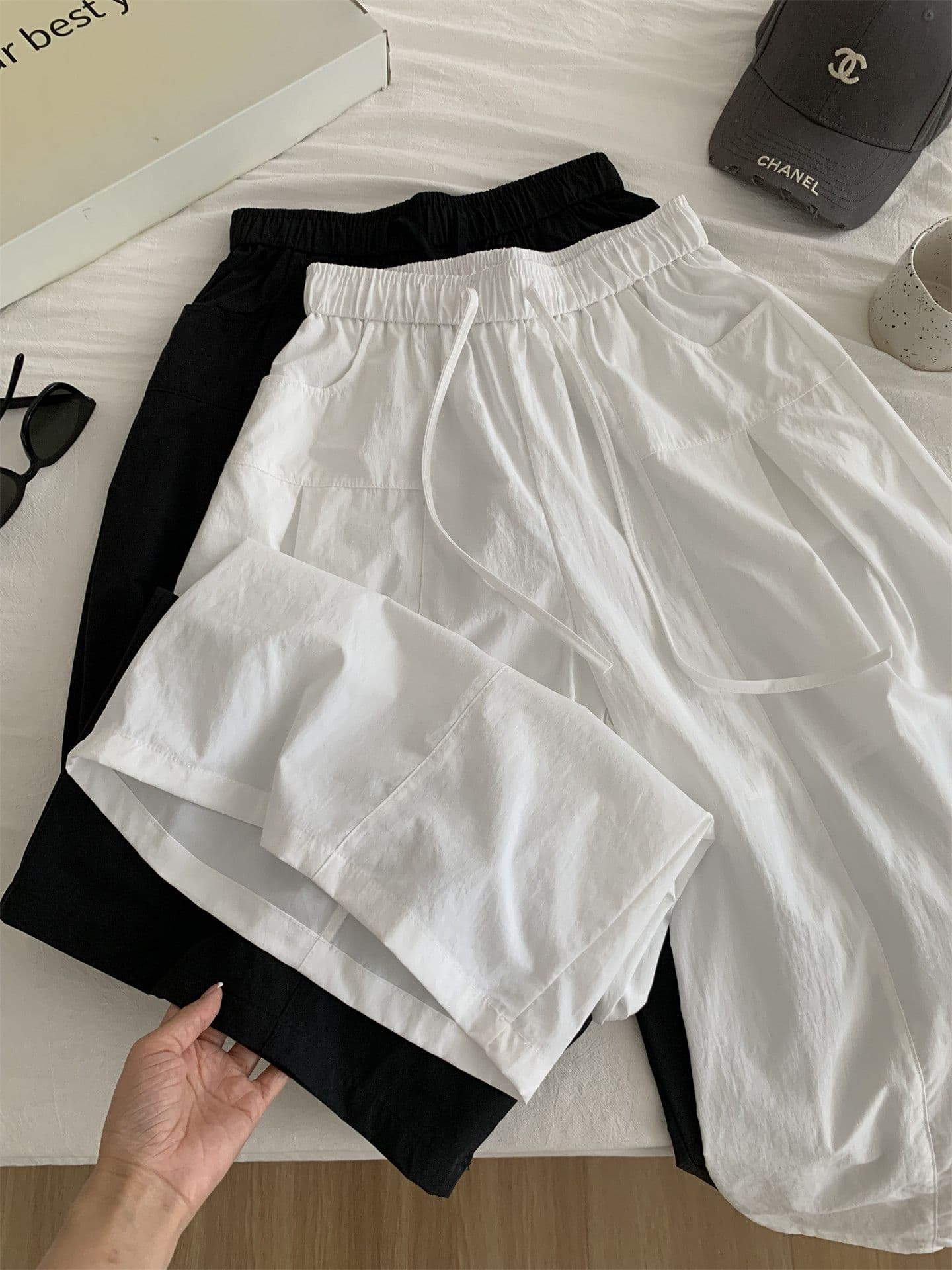 허리밴드 디자인 센스 펌프 Pleat 와이드 레깅스 바지 여름 새로운 한 부서 패션 느긋한 느슨함 속도 건조한 9 포인트 캐주얼 바지 상세 이미지 14