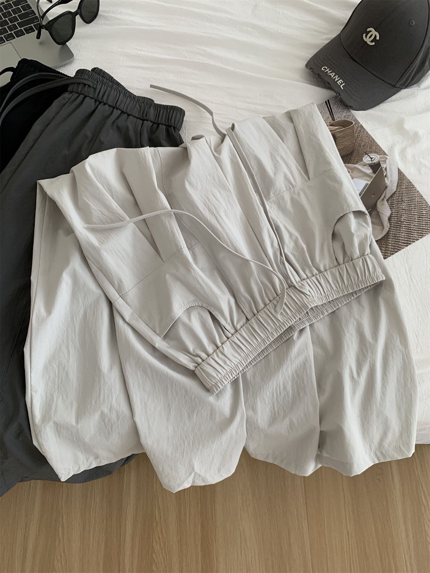 허리밴드 디자인 센스 펌프 Pleat 와이드 레깅스 바지 여름 새로운 한 부서 패션 느긋한 느슨함 속도 건조한 9 포인트 캐주얼 바지 상세 이미지 18