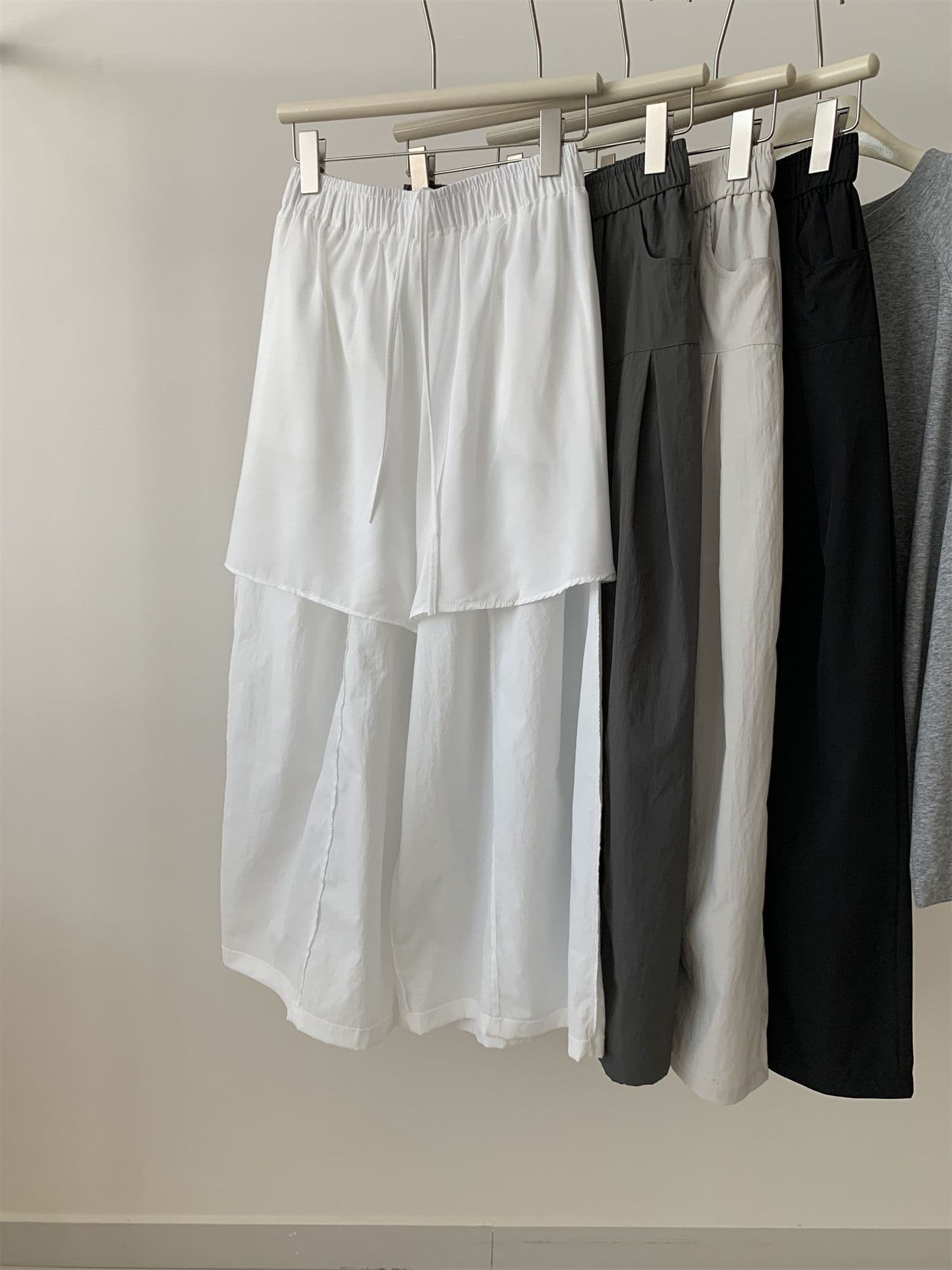 허리밴드 디자인 센스 펌프 Pleat 와이드 레깅스 바지 여름 새로운 한 부서 패션 느긋한 느슨함 속도 건조한 9 포인트 캐주얼 바지 상세 이미지 21