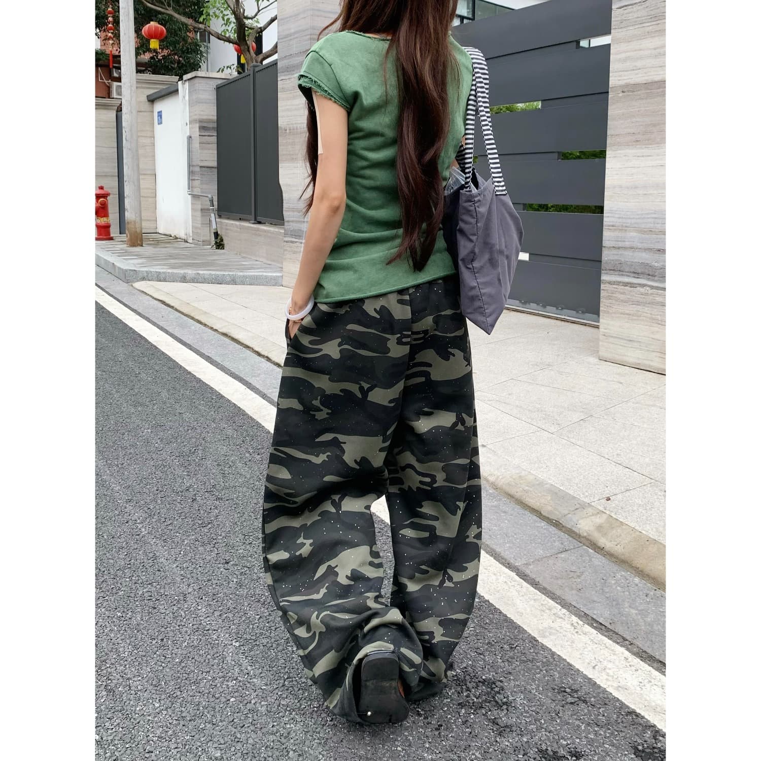 아메리칸 레트로 카모플라주 루즈핏 넓은 다리 캐주얼 바지 여성 2026 여름 거리 스트레이트 운동 긴 바지 이미지 3