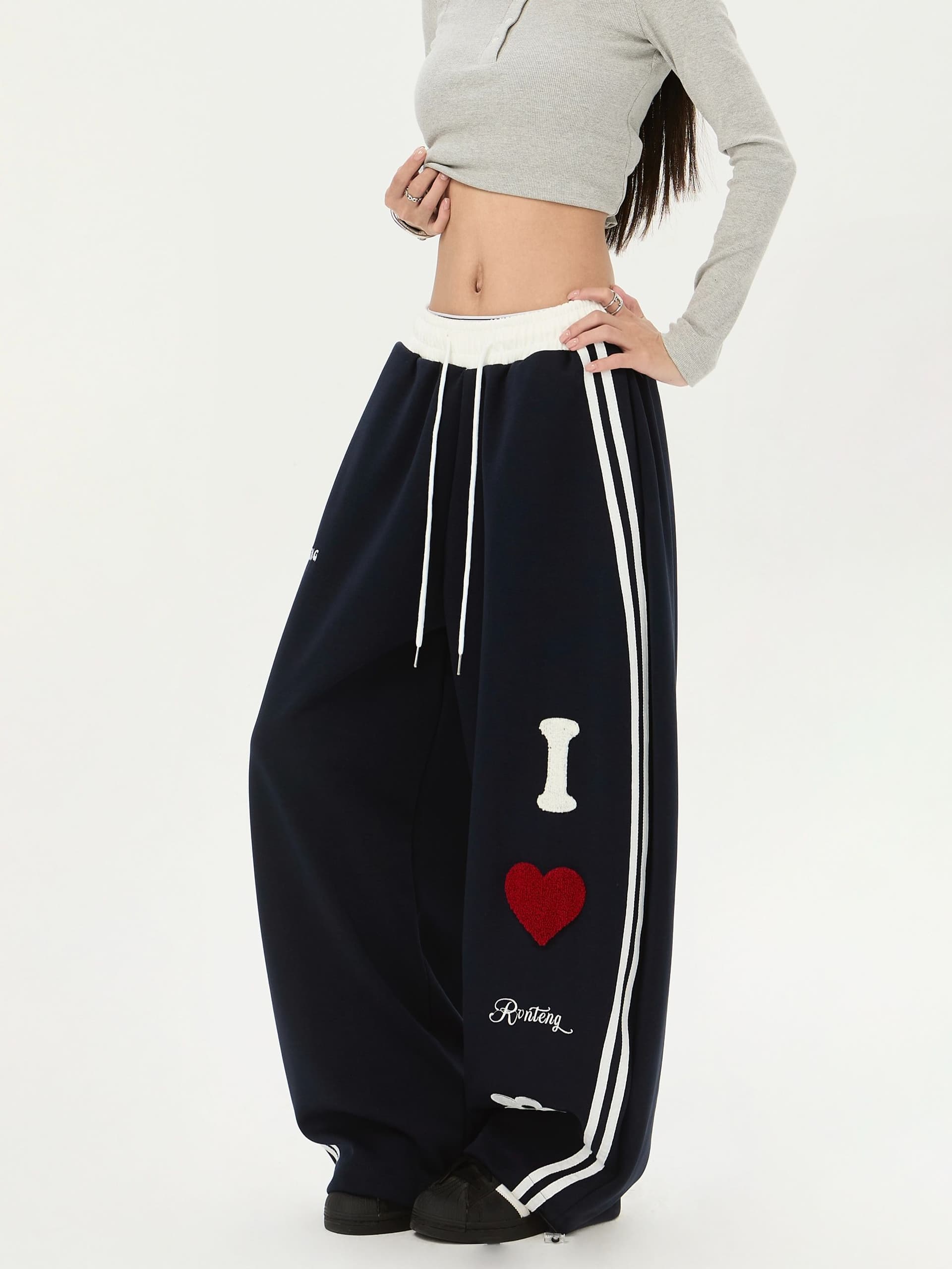 후아 면 복합 자수 캐주얼 운동 바지 여성 봄과 가을 스트레이트 와이드 레그 팬츠 루즈핏 도루 센스 바닥 청소 롱 바지 상세 이미지 7