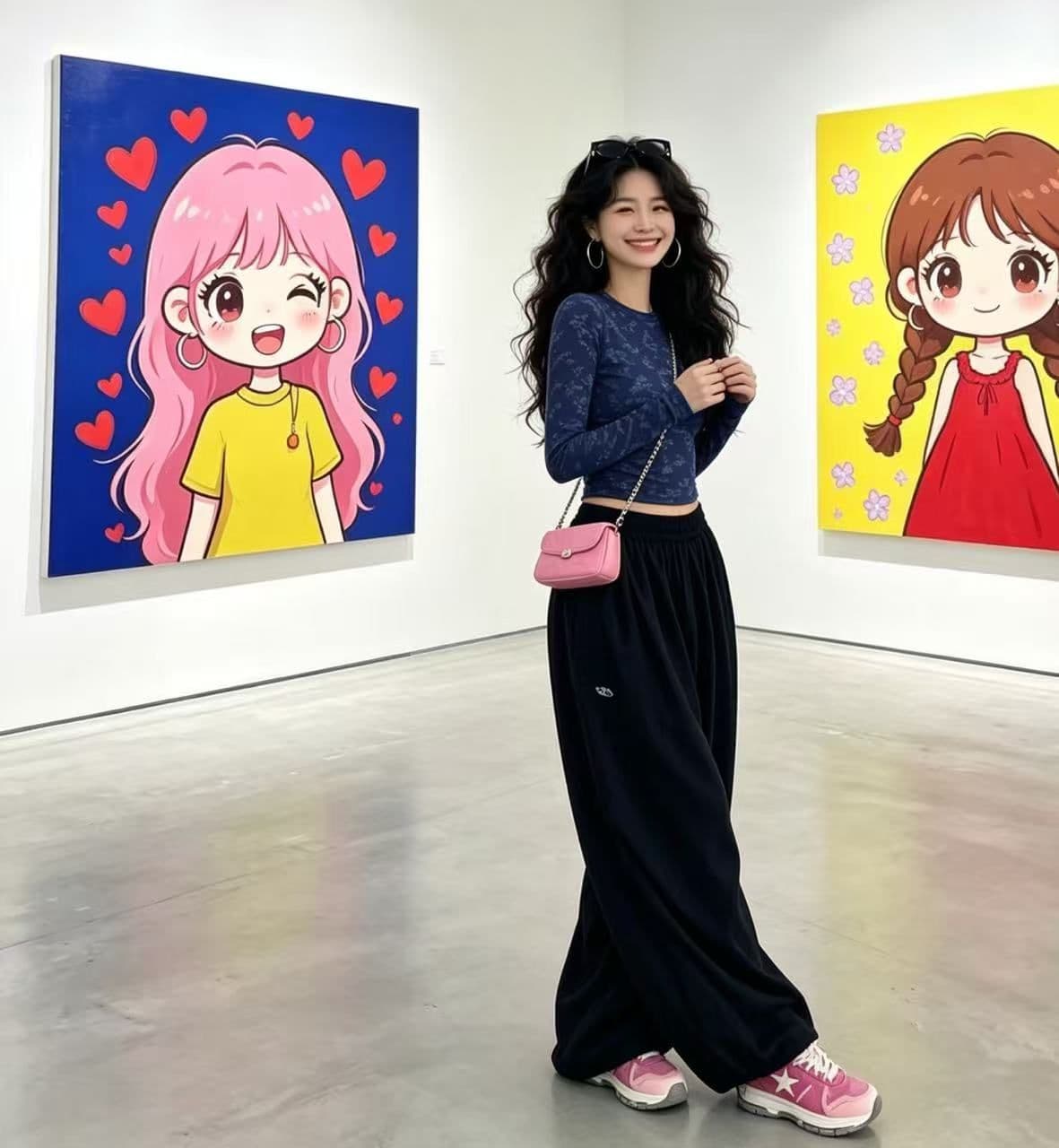 ins 바람 인터넷 유명인 아메리칸 레트로 자수 레이스업 펌프 Pleat 넓은 다리 루즈핏 캐주얼 긴 바지 상세 이미지 3