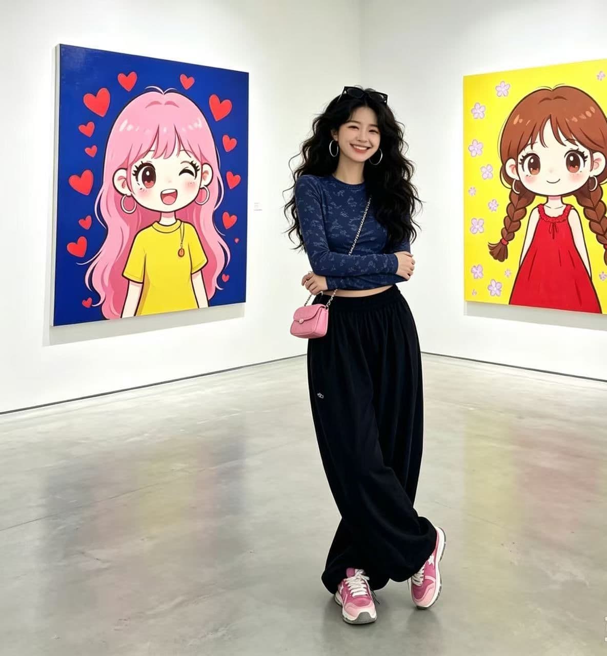 ins 바람 인터넷 유명인 아메리칸 레트로 자수 레이스업 펌프 Pleat 넓은 다리 루즈핏 캐주얼 긴 바지 상세 이미지 4