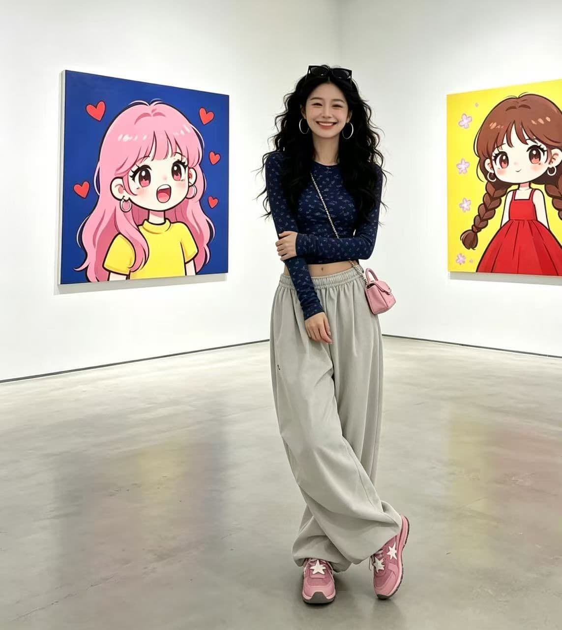 ins 바람 인터넷 유명인 아메리칸 레트로 자수 레이스업 펌프 Pleat 넓은 다리 루즈핏 캐주얼 긴 바지 상세 이미지 6