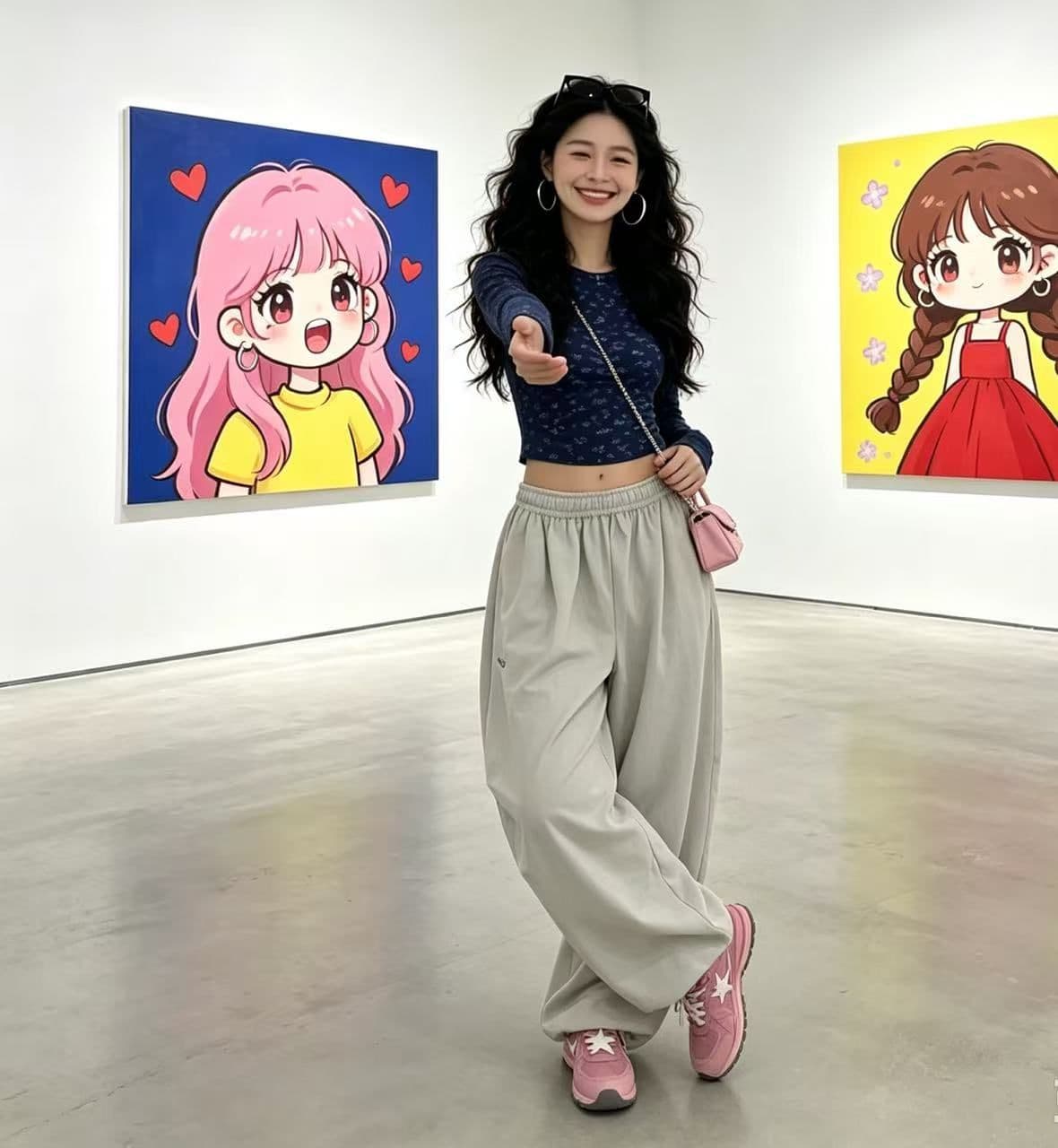 ins 바람 인터넷 유명인 아메리칸 레트로 자수 레이스업 펌프 Pleat 넓은 다리 루즈핏 캐주얼 긴 바지 상세 이미지 8