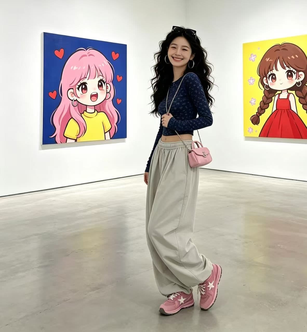 ins 바람 인터넷 유명인 아메리칸 레트로 자수 레이스업 펌프 Pleat 넓은 다리 루즈핏 캐주얼 긴 바지 상세 이미지 10