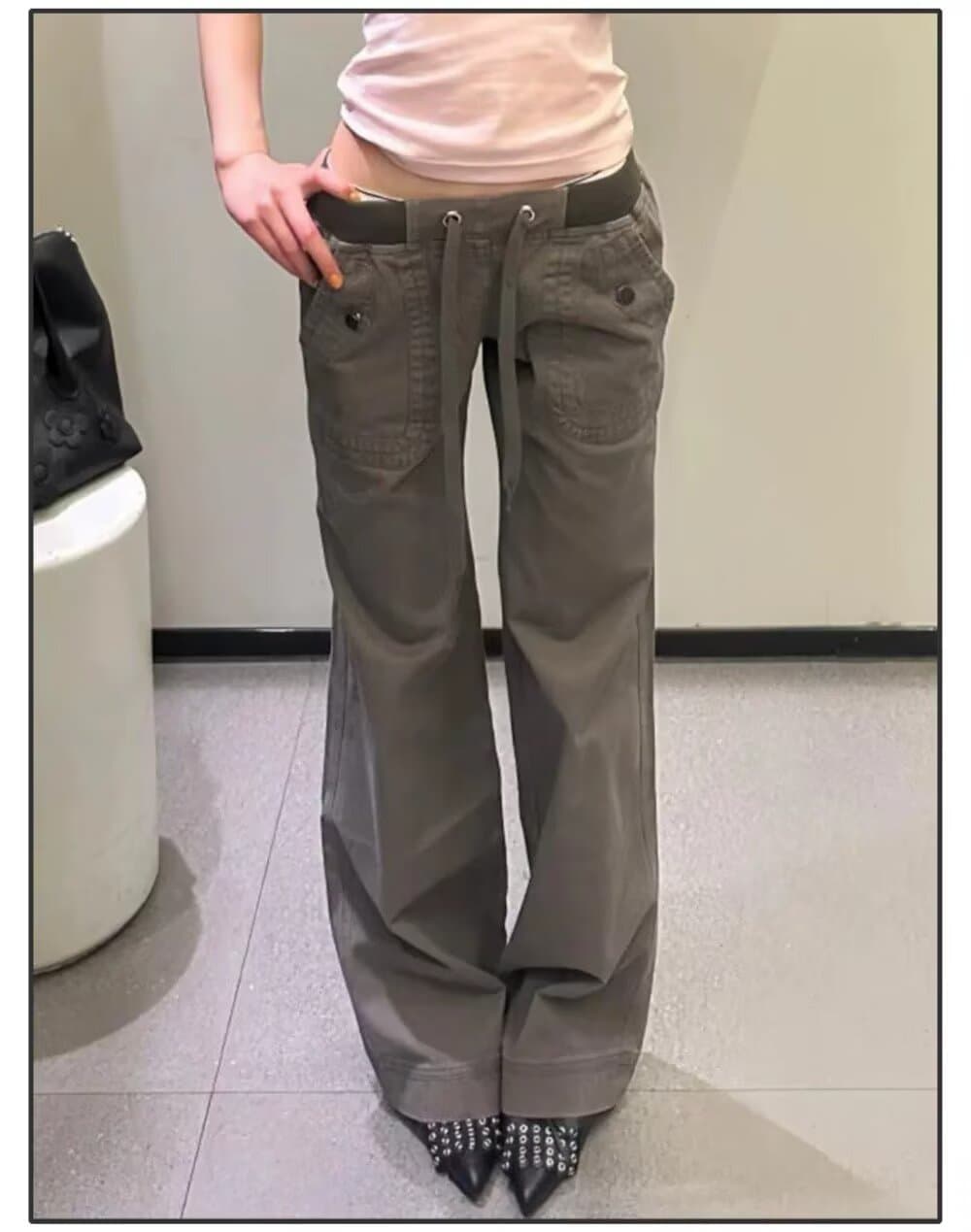 shawne 25ss 한국 작은 대중 개성 디자인 센스 라운드 넥 몸매 가꾸기 반팔 tee 워크웨어 팬츠 상세 이미지 1