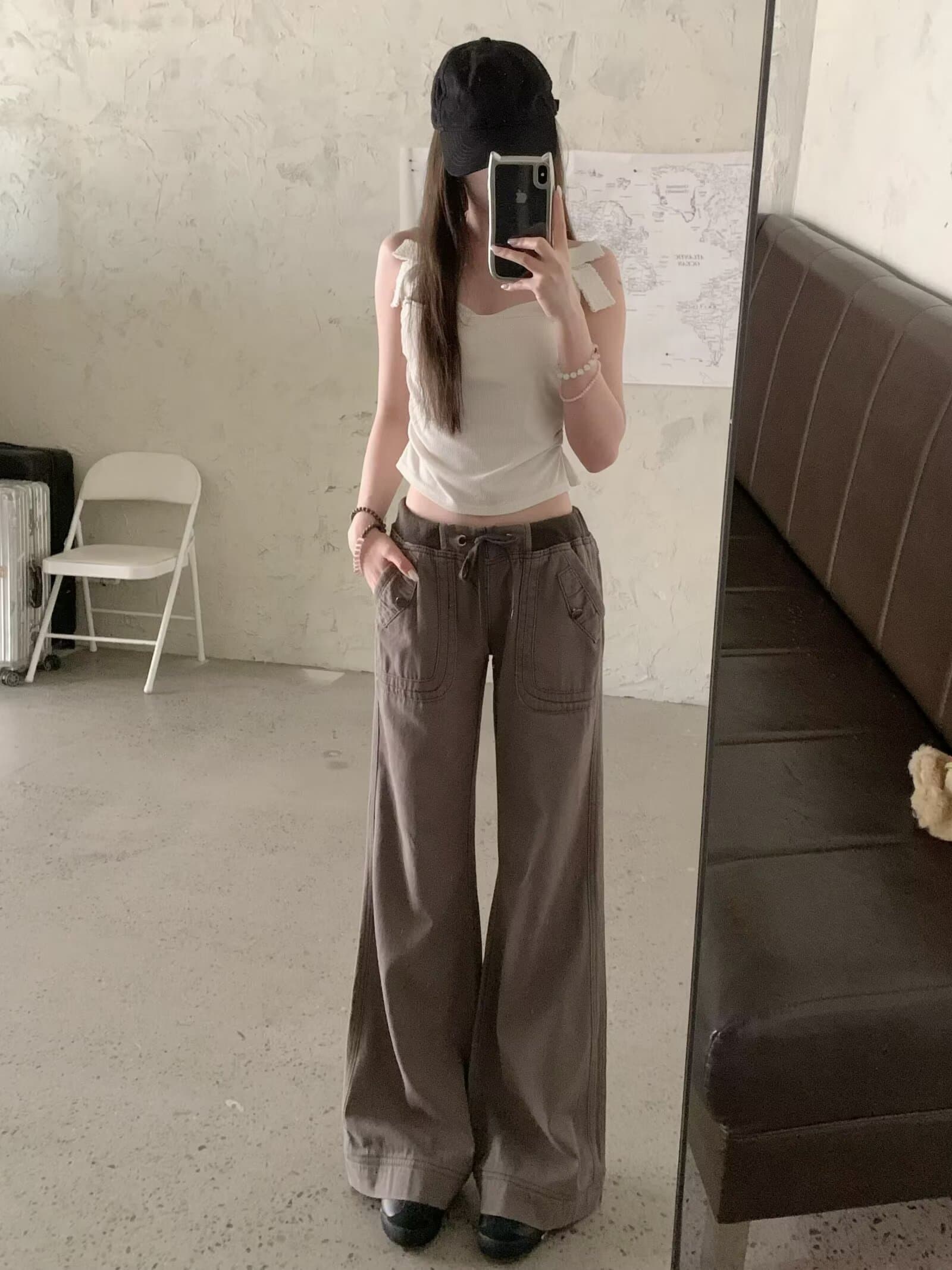 shawne 25ss 한국 작은 대중 개성 디자인 센스 라운드 넥 몸매 가꾸기 반팔 tee 워크웨어 팬츠 상세 이미지 20