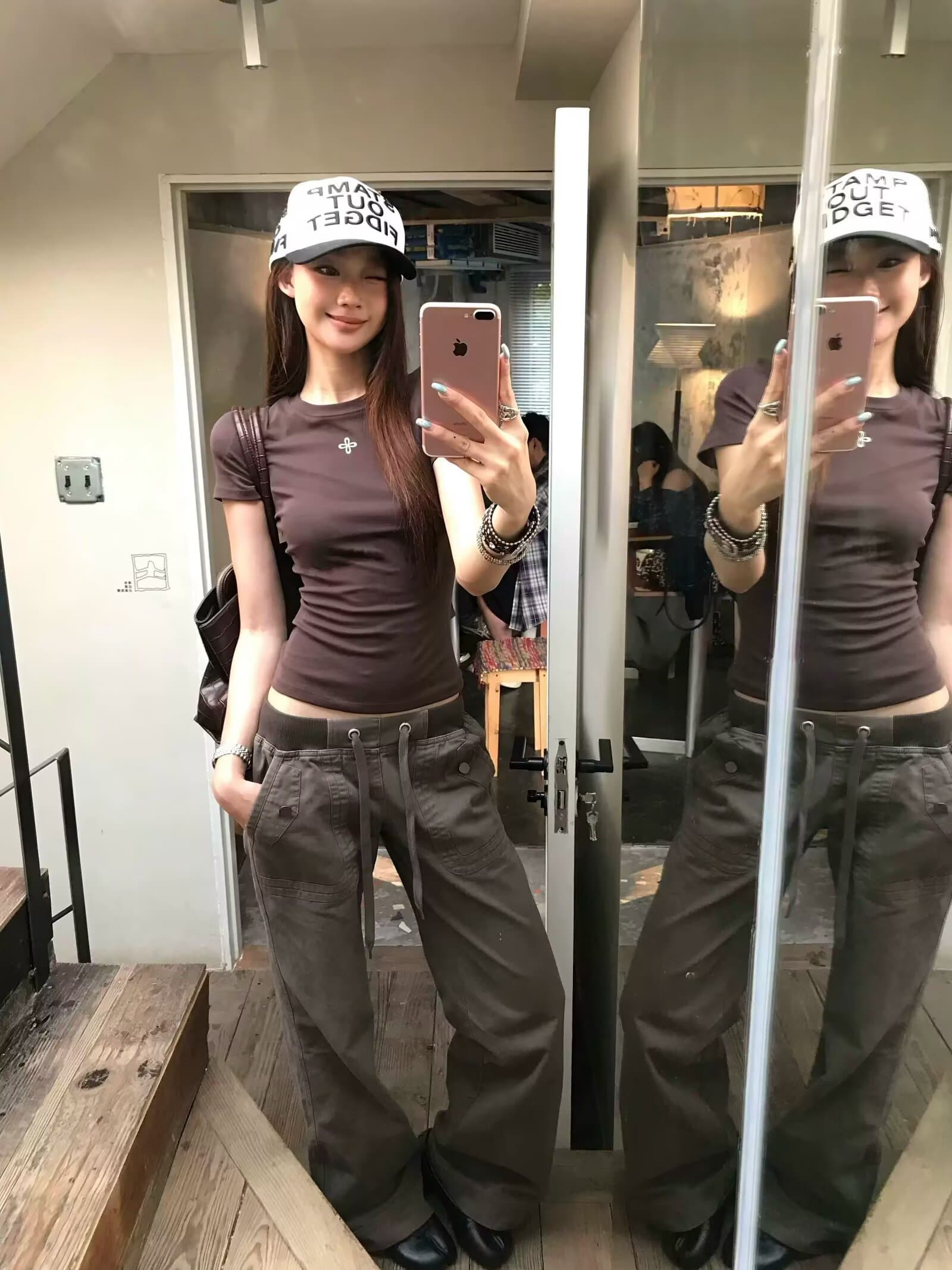 shawne 25ss 한국 작은 대중 개성 디자인 센스 라운드 넥 몸매 가꾸기 반팔 tee 워크웨어 팬츠 상세 이미지 27