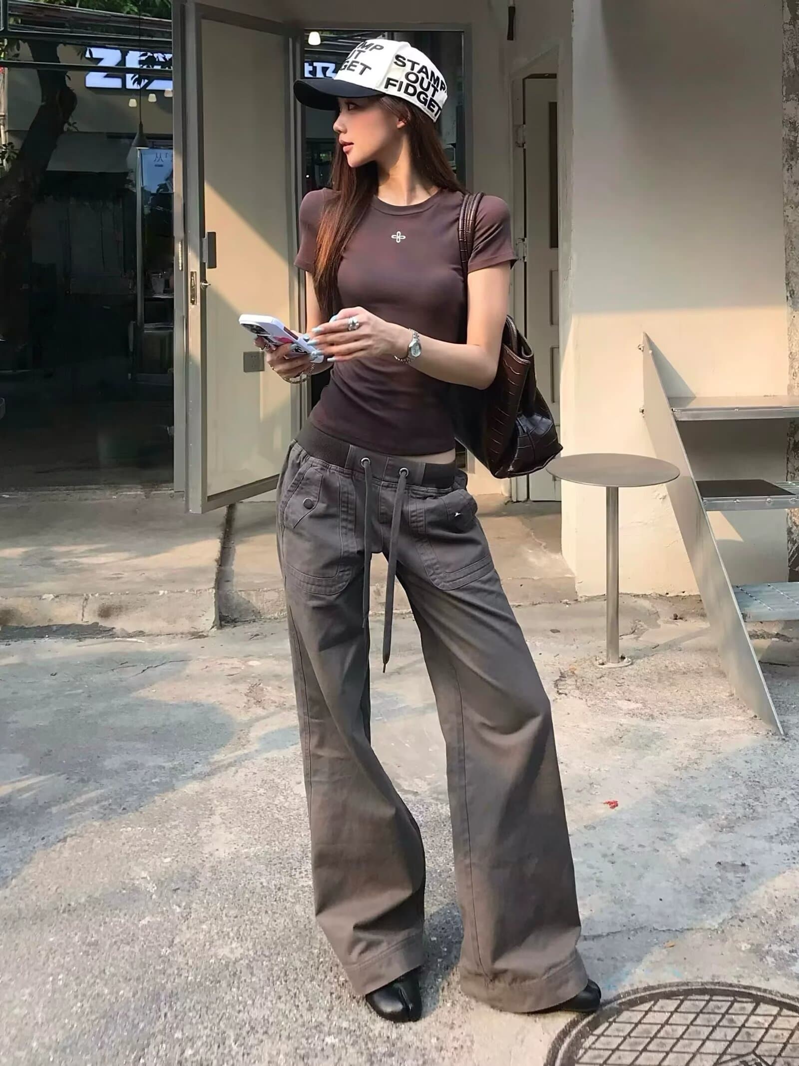 shawne 25ss 한국 작은 대중 개성 디자인 센스 라운드 넥 몸매 가꾸기 반팔 tee 워크웨어 팬츠 상세 이미지 32