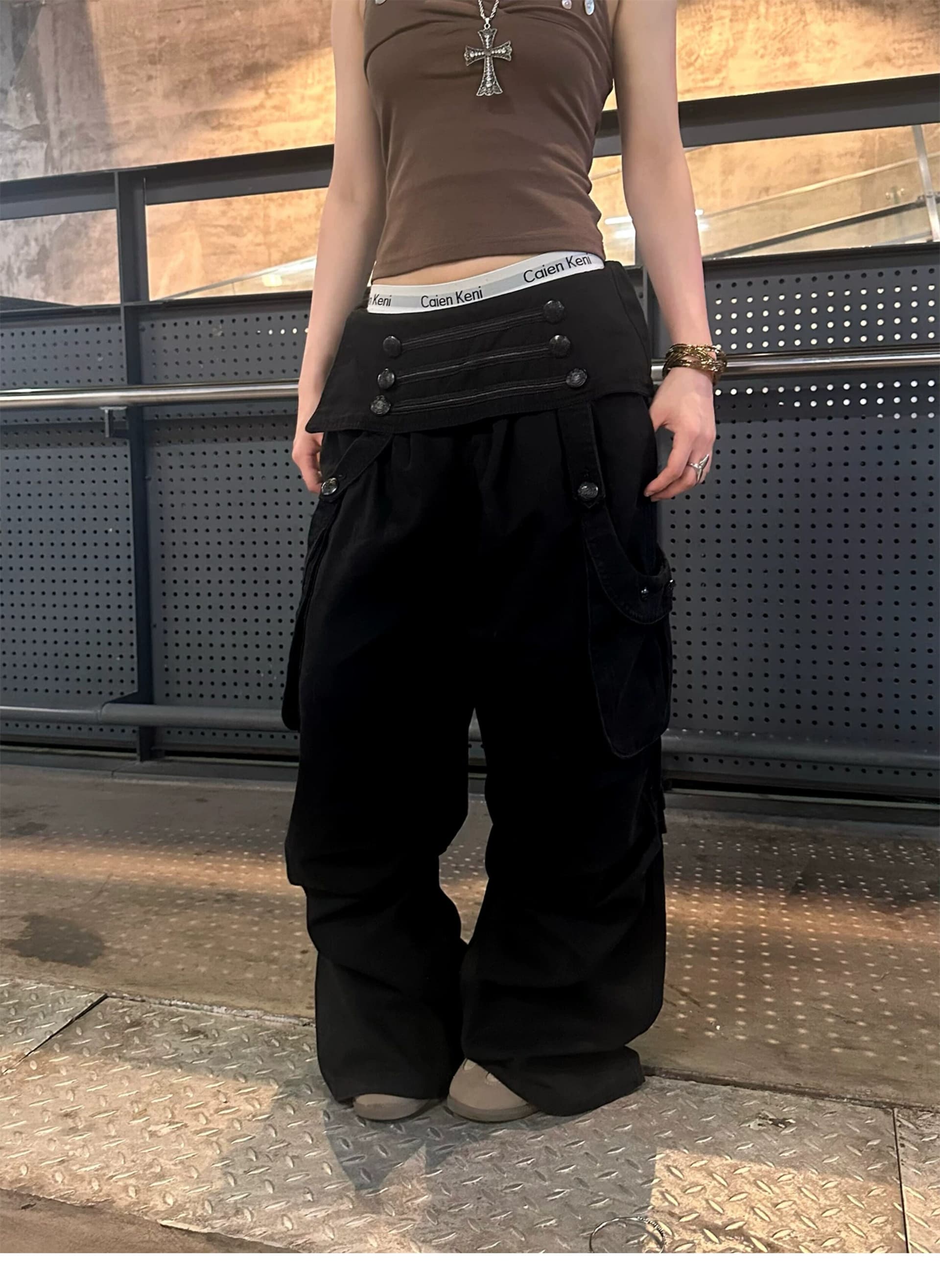 오리지널 아메리칸 징 디자인 높음 거리 캐주얼 바지 여성 작은 대중 디자인 센스 루즈핏 스트레이트 워크웨어 긴 바지 남자 트렌디 상세 이미지 5