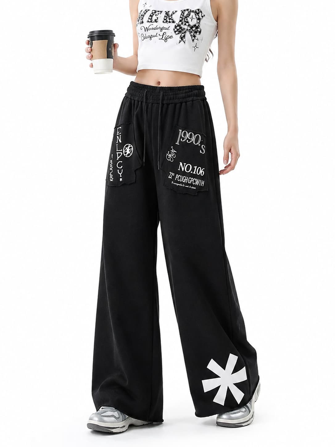 아메리칸 프린트 넓은 다리 운동 웨이 바지 남녀 가을 루즈핏 다용도 캐주얼 바지 디자인 센스 도루 센스 바닥 청소 긴 바지 상세 이미지 5