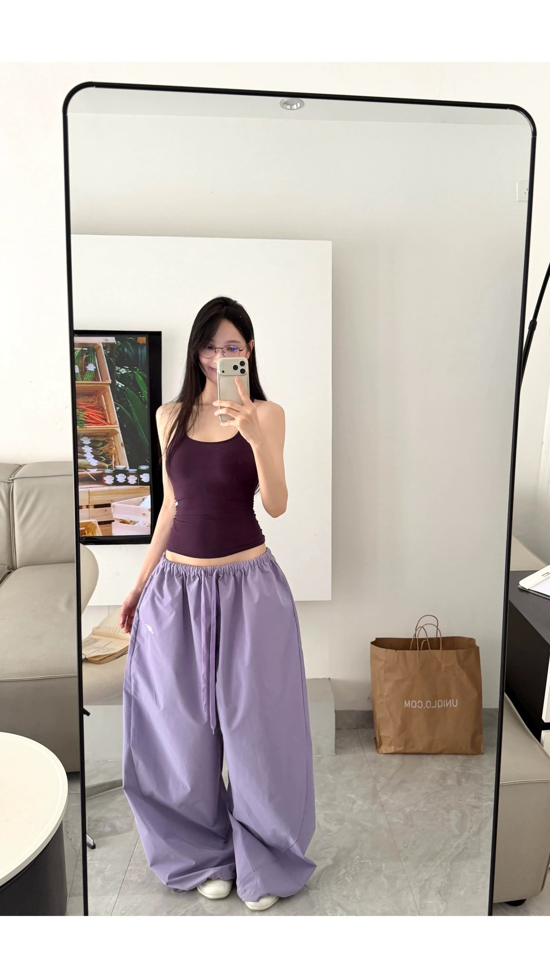 탑 실크 길다 복합 가을 원본 것 벨트 지퍼 낙하산 병 바지 캐주얼 바지 여성 속도 건조한 와이드 레그 팬츠 여름 상세 이미지 11