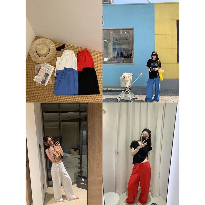 원본 원단 것 도파민 바지 가을 얇은 스타일 화이트 바지 와이드 레그 팬츠 캐주얼 바지 여성