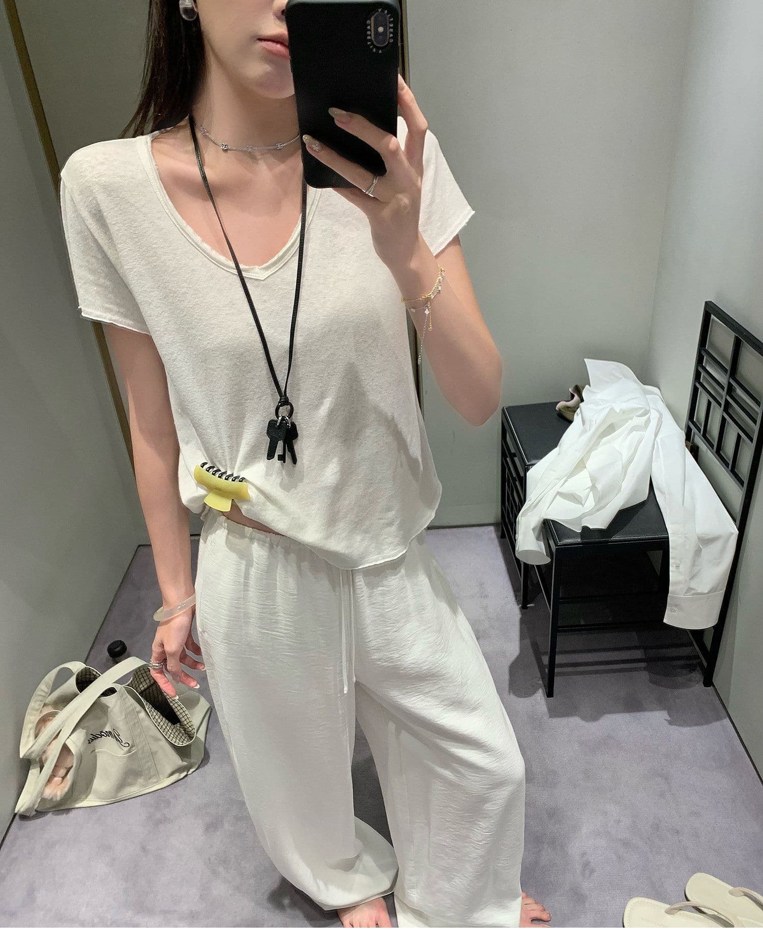 원본 원단 것 도파민 바지 가을 얇은 스타일 화이트 바지 와이드 레그 팬츠 캐주얼 바지 여성 상세 이미지 16