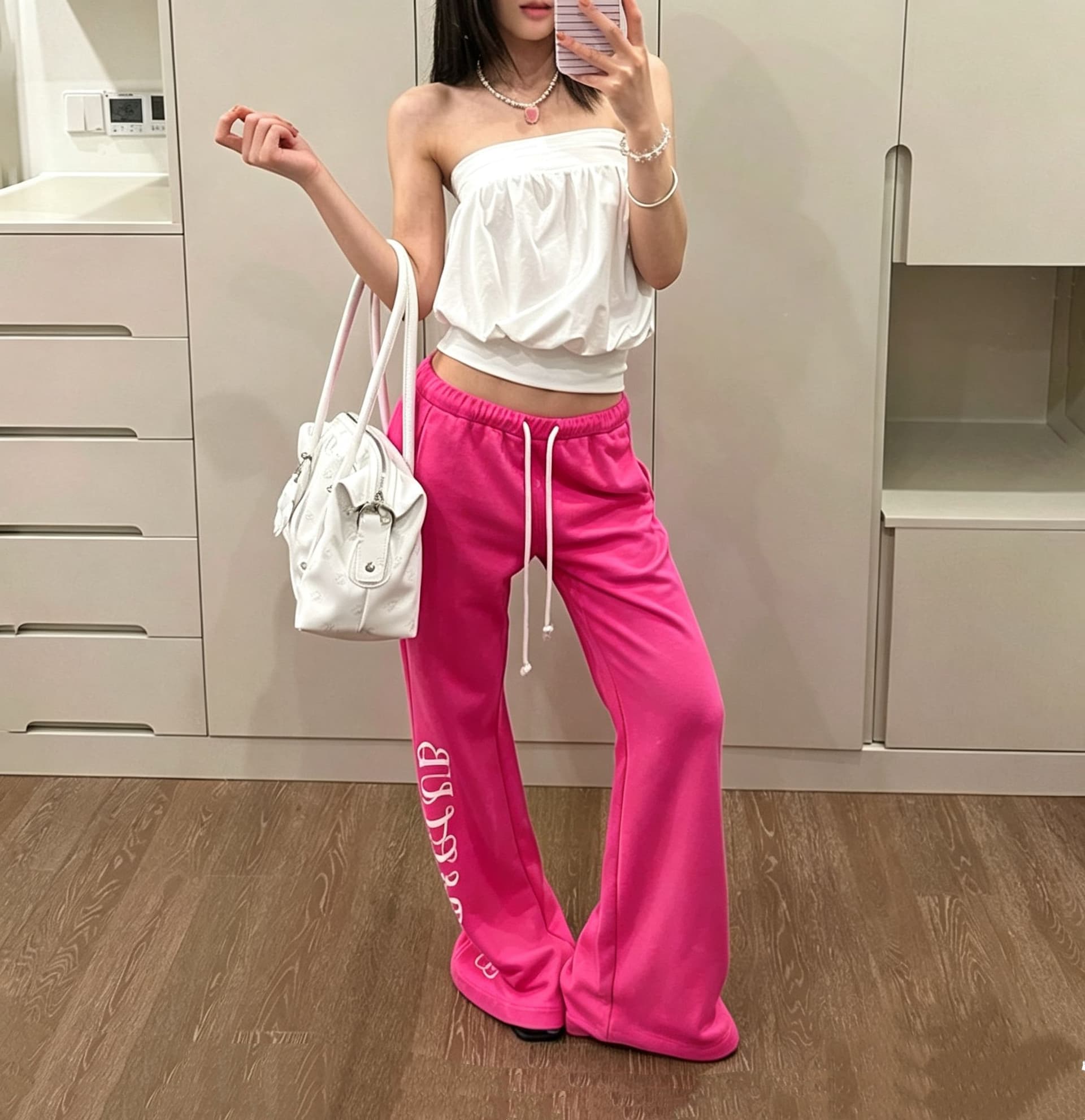 핫걸 알파벳 프린트 펌프 로프 부츠컷 캐주얼 바지 여성 여름 아메리칸 레트로 몸매 가꾸기 슬림해 보이는 다용도 바닥 청소 긴 바지 상세 이미지 4