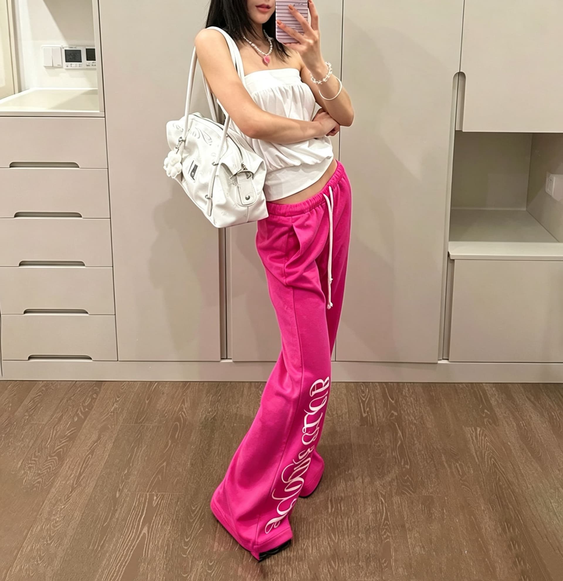 핫걸 알파벳 프린트 펌프 로프 부츠컷 캐주얼 바지 여성 여름 아메리칸 레트로 몸매 가꾸기 슬림해 보이는 다용도 바닥 청소 긴 바지 상세 이미지 7
