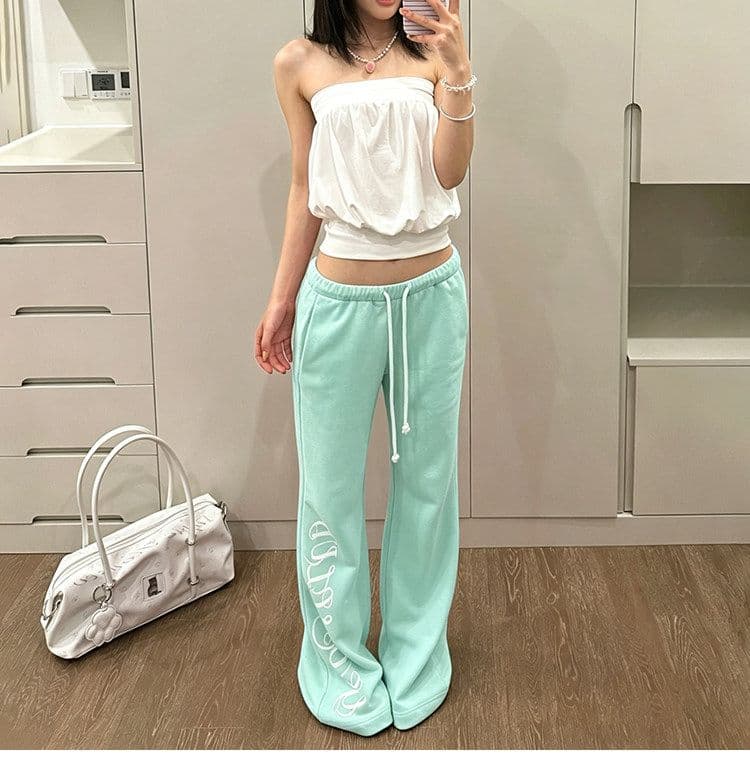 핫걸 알파벳 프린트 펌프 로프 부츠컷 캐주얼 바지 여성 여름 아메리칸 레트로 몸매 가꾸기 슬림해 보이는 다용도 바닥 청소 긴 바지 상세 이미지 8