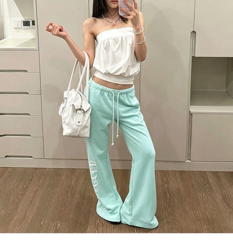 핫걸 알파벳 프린트 펌프 로프 부츠컷 캐주얼 바지 여성 여름 아메리칸 레트로 몸매 가꾸기 슬림해 보이는 다용도 바닥 청소 긴 바지 상세 이미지 9