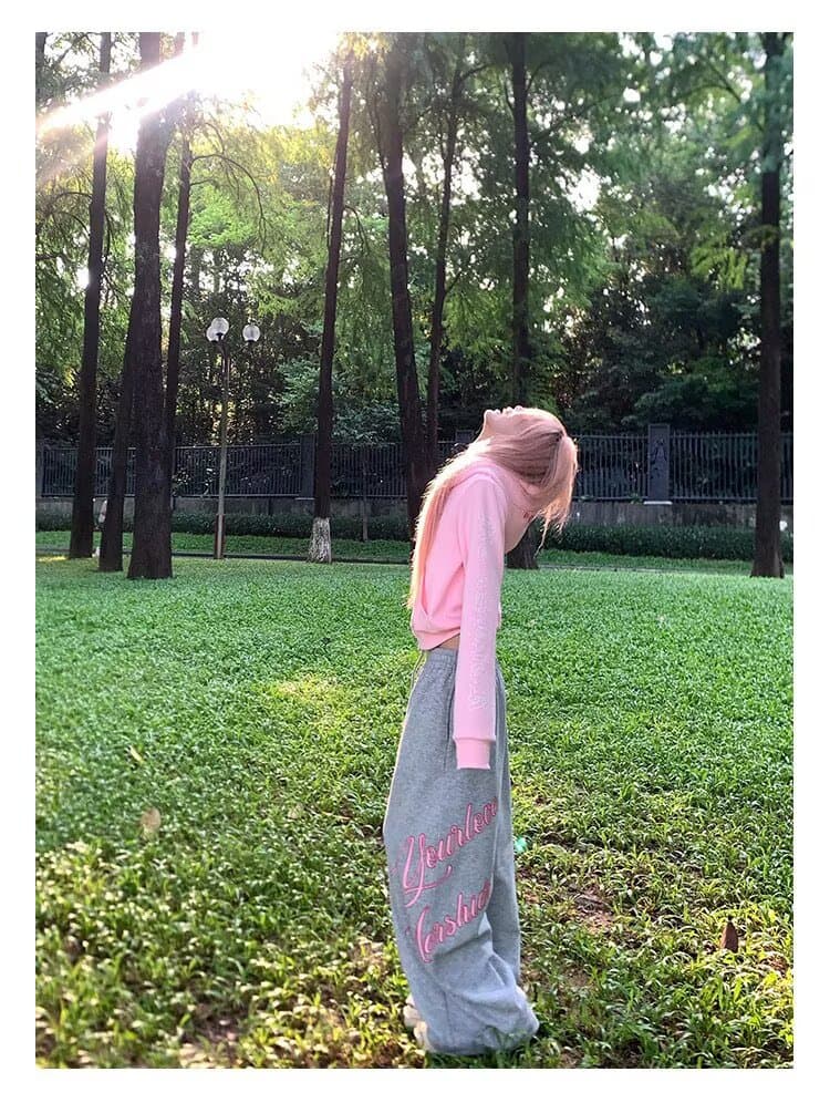 아메리칸 느긋한 바람 측면 알파벳 프린트 펌프 로프 캐주얼 바지 남녀 루즈핏 다용도 도루 센스 긴 바지 상세 이미지 8