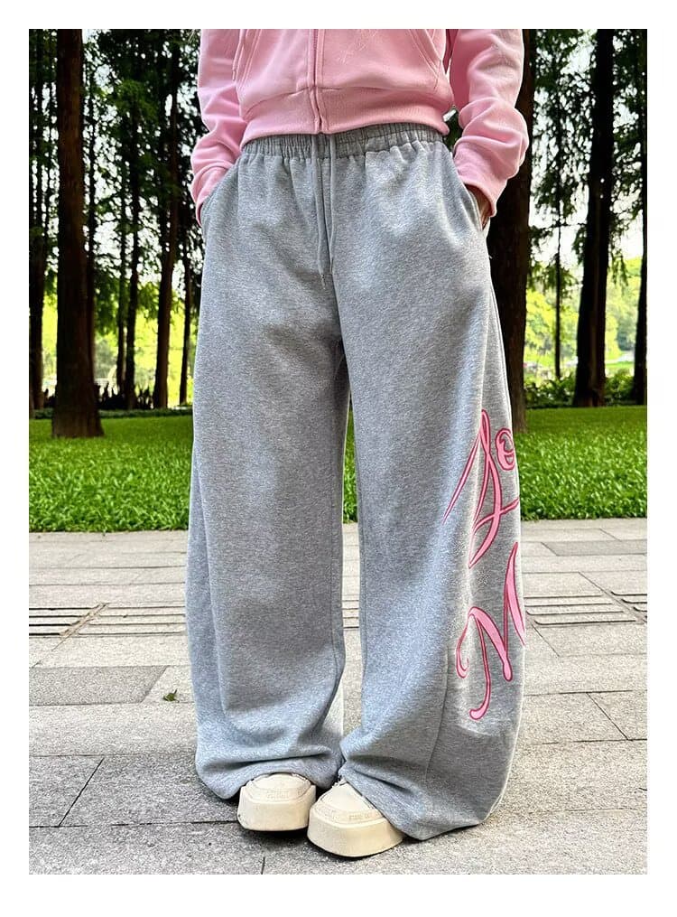 아메리칸 느긋한 바람 측면 알파벳 프린트 펌프 로프 캐주얼 바지 남녀 루즈핏 다용도 도루 센스 긴 바지 상세 이미지 9