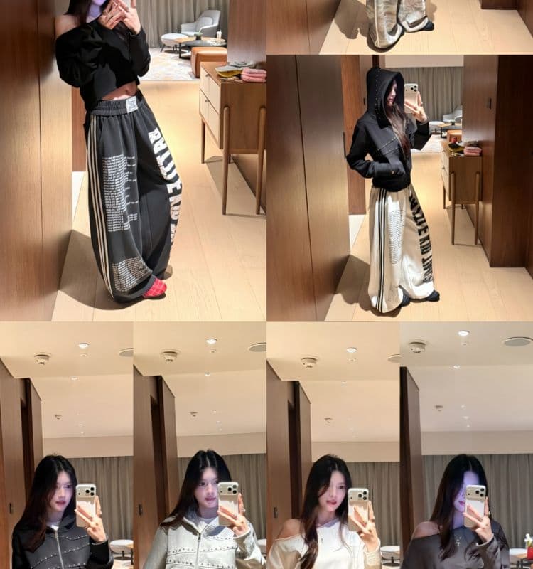 느슨함 알파벳 바지 아메리칸 레트로 워싱 프린트 슈퍼 루즈핏 웨이 바지 여성 가을 스트리트 댄스 캐주얼 바지 상세 이미지 4