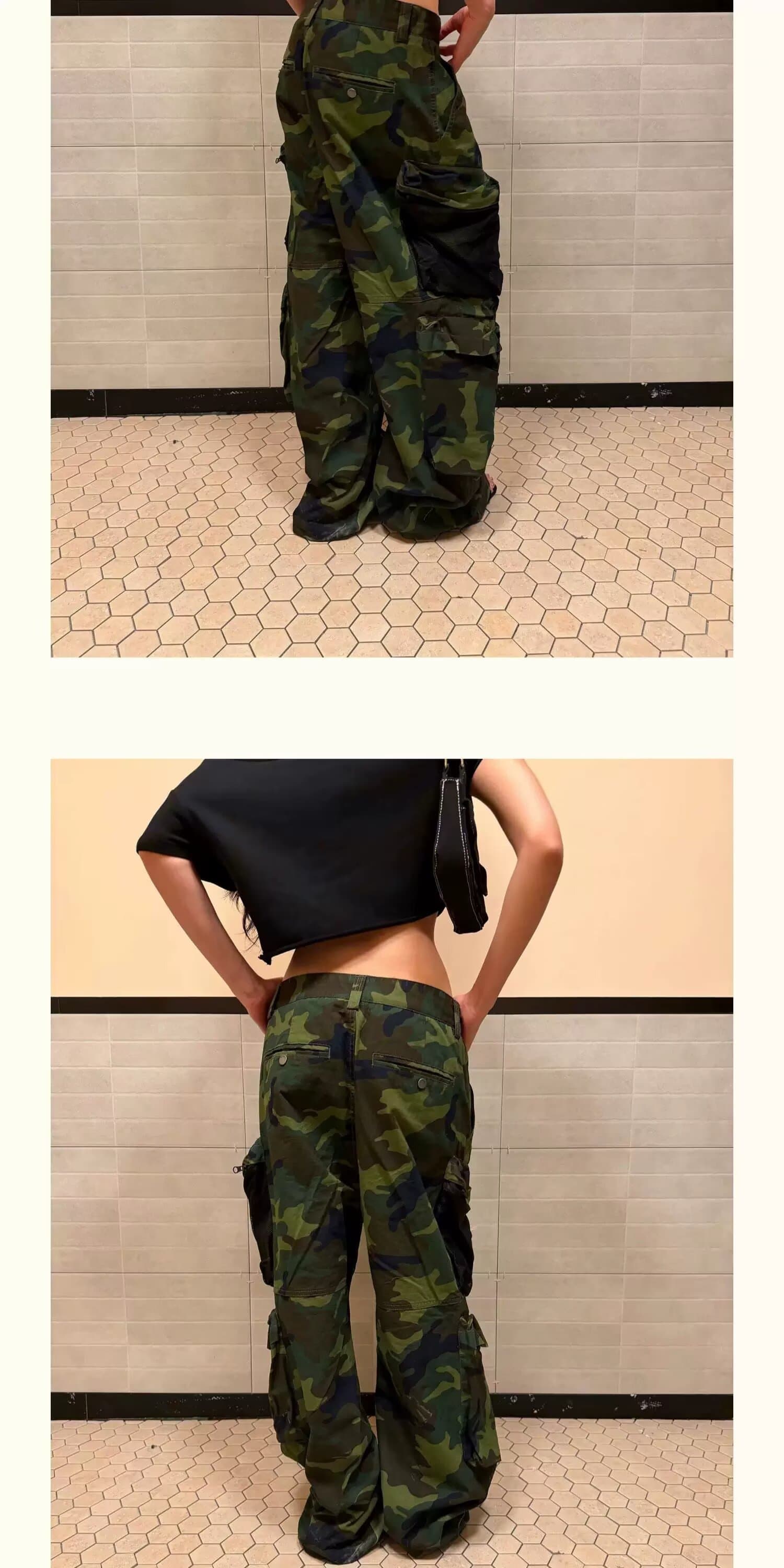 가을 아메리칸 높음 거리 카모플라주 기타 주머니 파괴 디자인 스트레이트 부츠컷 청바지 남녀 다용도 긴 바지 트렌디 상세 이미지 9