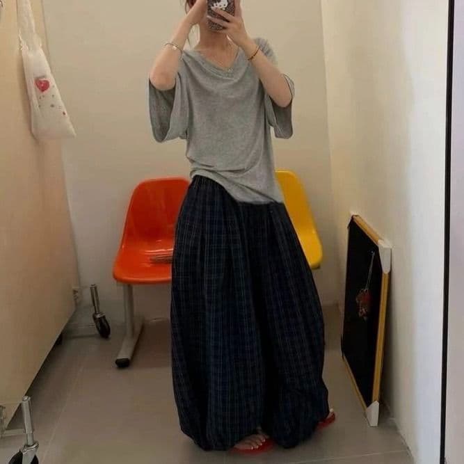 이른 가을 한 부서 레트로 체크무늬 와이드 레깅스 바지 허리밴드 슬림해 보이는 다용도 캐주얼 긴 바지 배기 바지 트렌디 다용도 상세 이미지 9