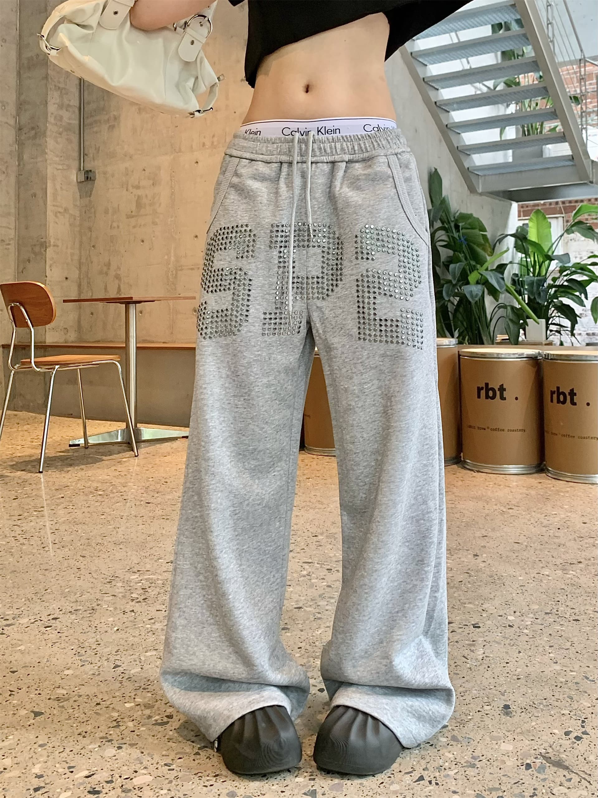 아메리칸 레트로 금속 뜨거운 못 넓은 다리 웨이 바지 남녀 가을 루즈핏 다용도 baggy 캐주얼 운동 바지 트렌드 이미지 3