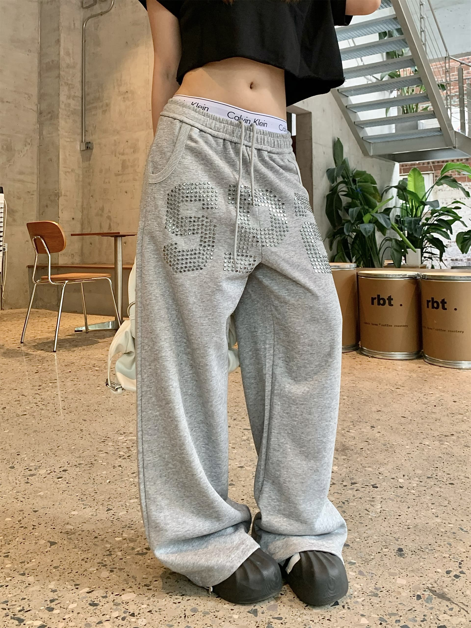아메리칸 레트로 금속 뜨거운 못 넓은 다리 웨이 바지 남녀 가을 루즈핏 다용도 baggy 캐주얼 운동 바지 트렌드 상세 이미지 10