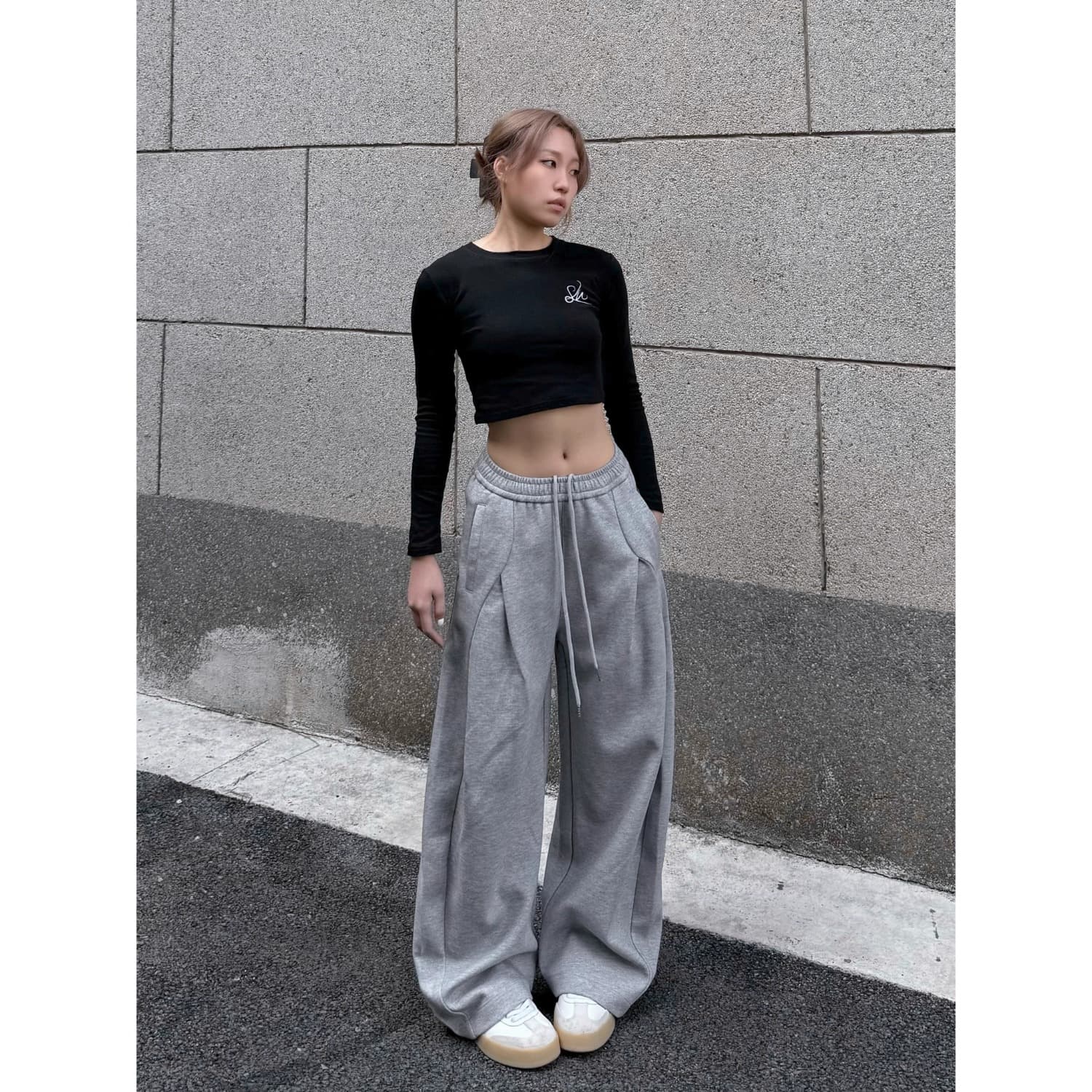 아메리칸 레트로 회색 운동 바지 봄 가을 남녀 모통이 칼 웨이 바지 vibe 낫 스트레이트 넓은 다리 캐주얼 바지 아이들 이미지 5