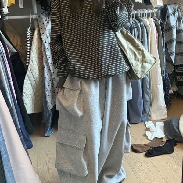 고품질 목화 ins 가을 레트로 아메리칸 느슨함 센스 3 차원 주머니 일 와이드 다리 바닥 청소 캐주얼 바지 트렌디 이미지 3