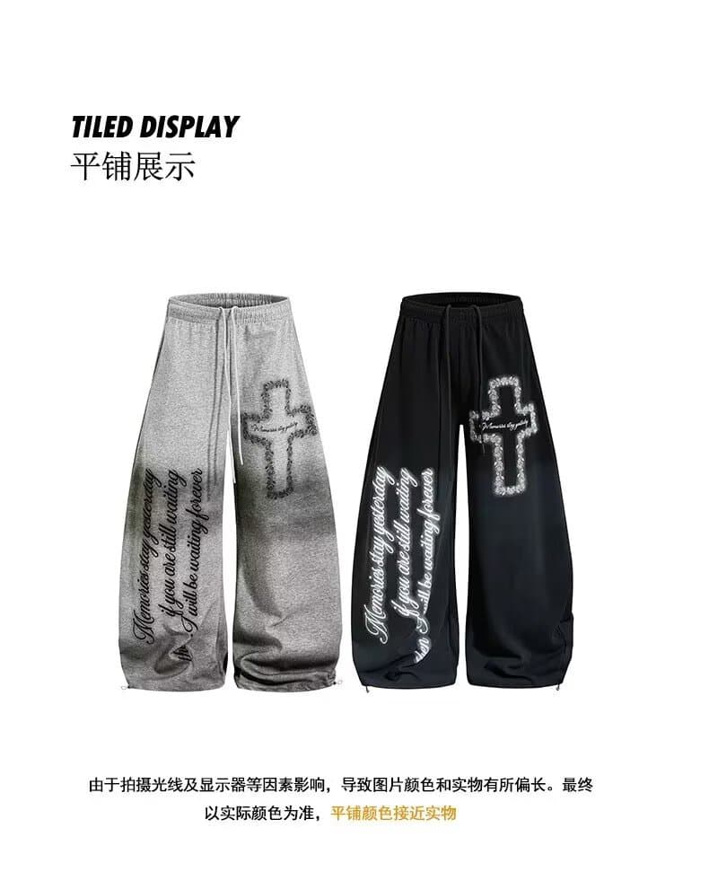 아메리칸 레트로 알파벳 캐주얼 운동 웨이 바지 춤추기 루즈핏 넓은 다리 다용도 도루 센스 느긋한 펌프 로프 긴 바지 트렌디 상세 이미지 1